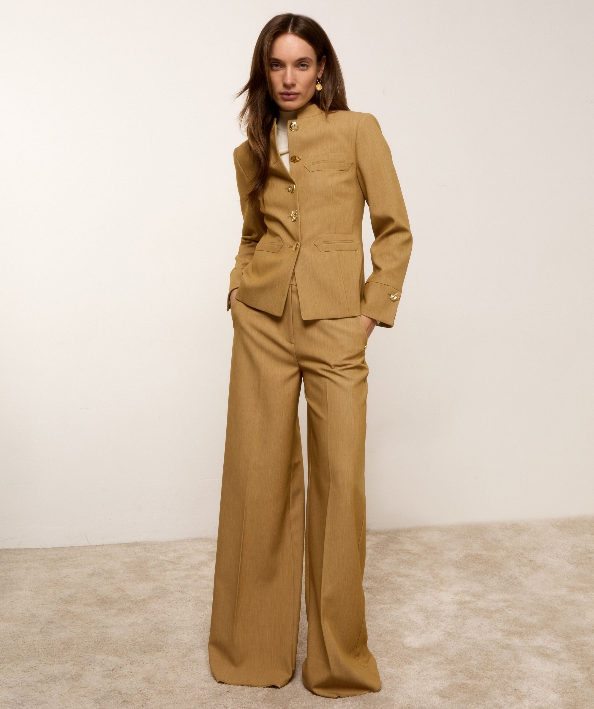 Callie High Rise Wide Leg Pantalon - Light Camel Melange