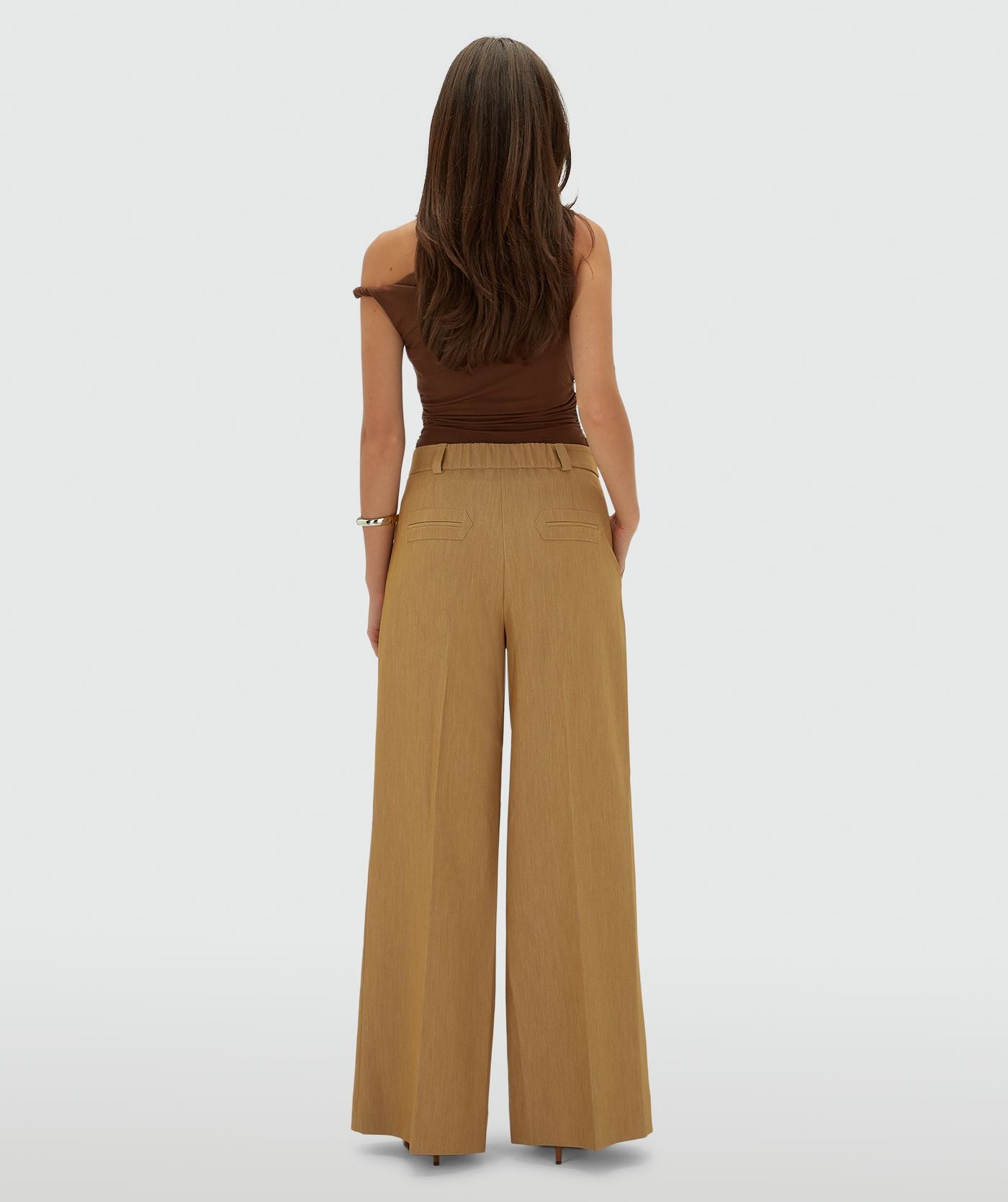 Callie High Rise Wide Leg Pantalon - Light Camel Melange