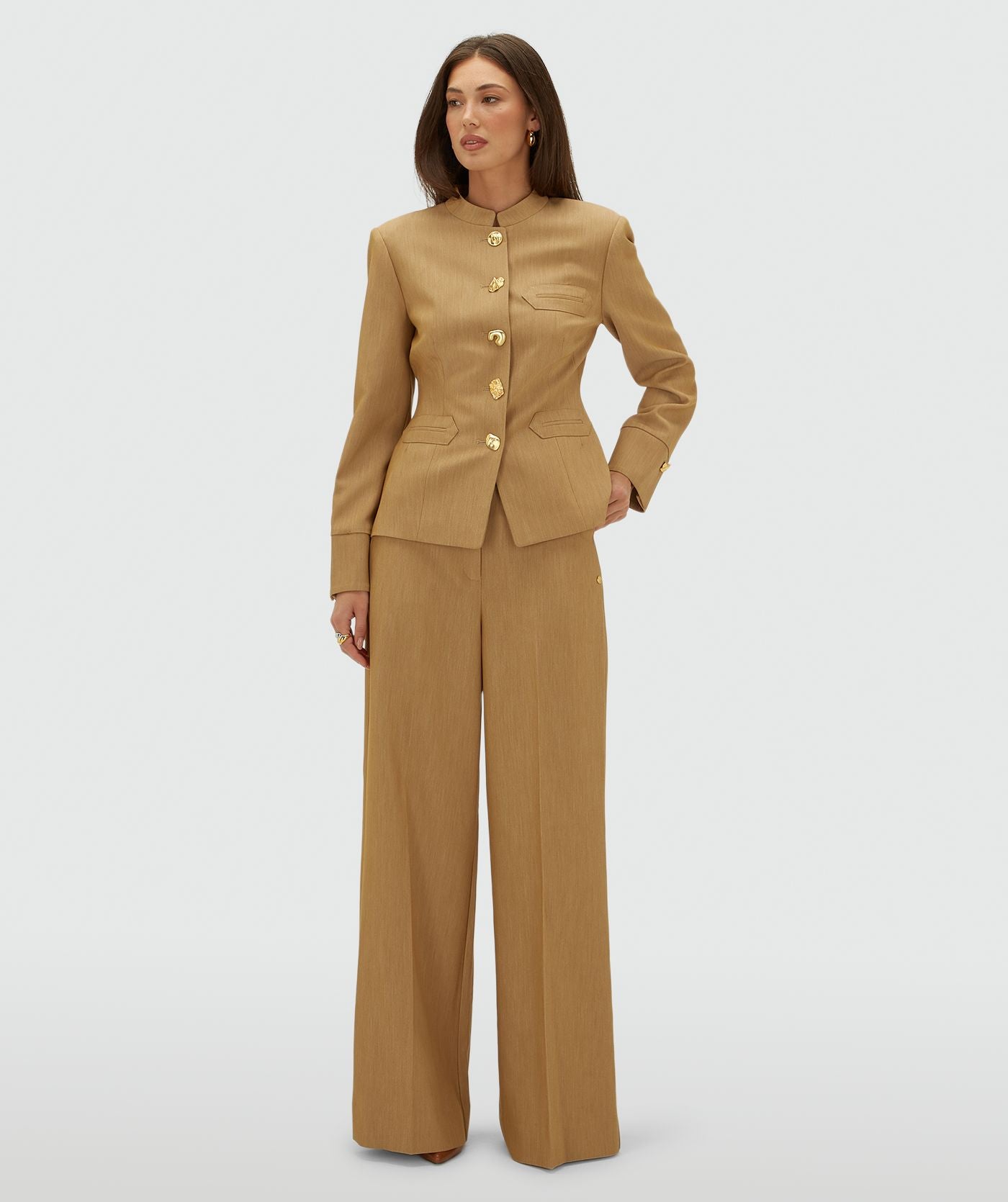 Callie High Rise Wide Leg Pantalon - Light Camel Melange