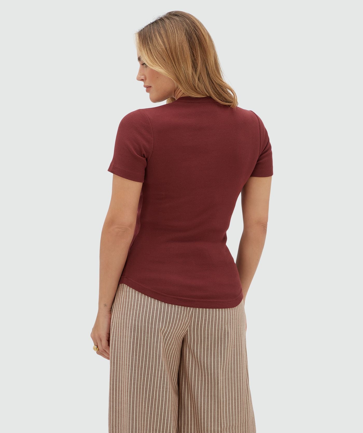 JV-CODY Slim Fit T-shirt met Logo - Burgundy