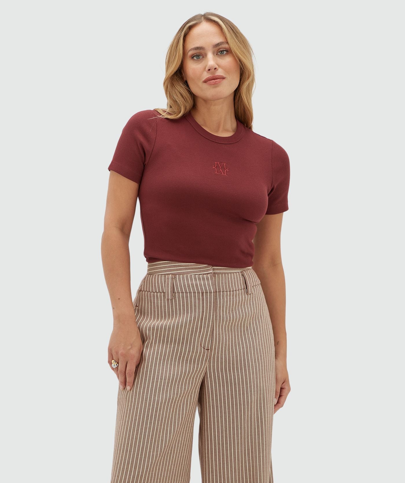 JV-CODY Slim Fit T-shirt met Logo - Burgundy