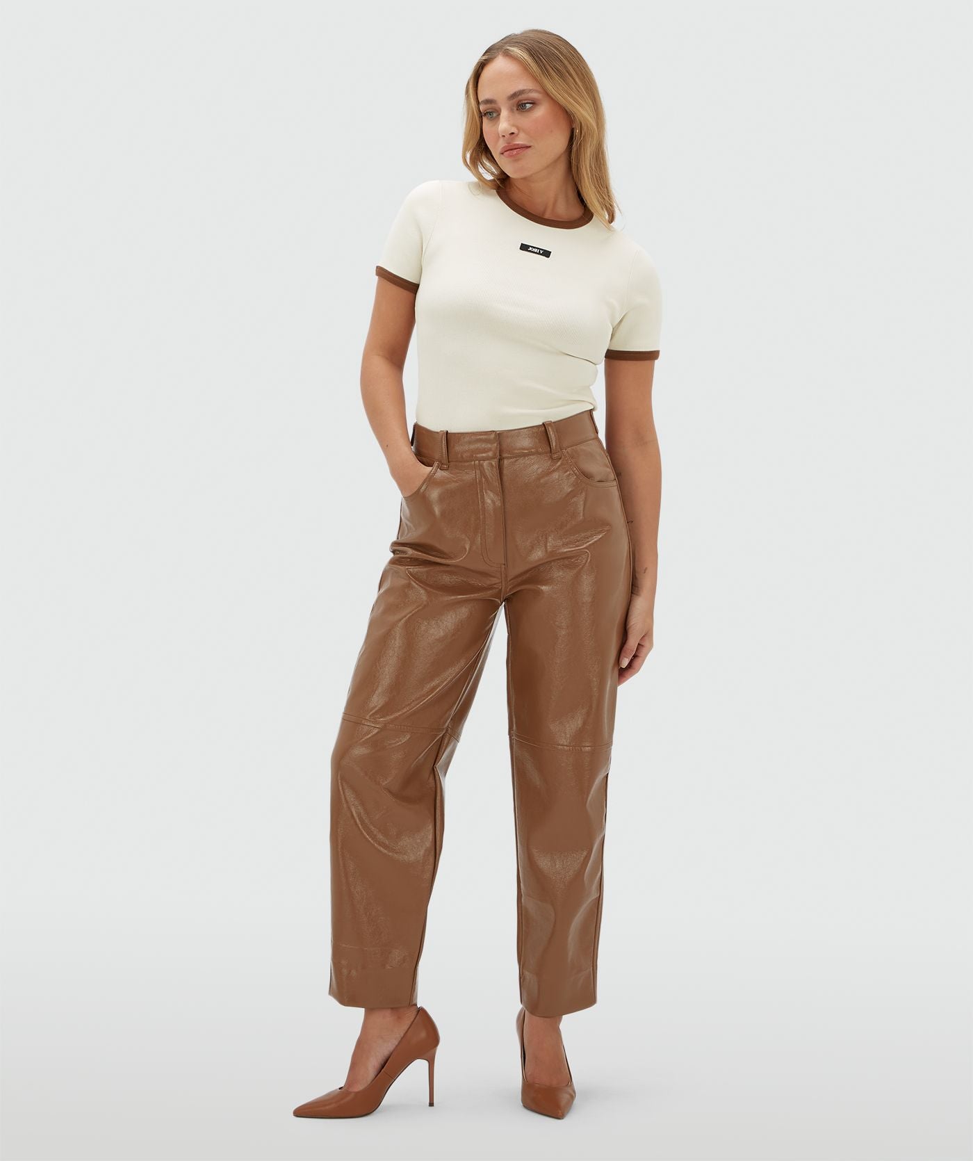 JV-CODY Slim Fit T-shirt met Logo - Winter White