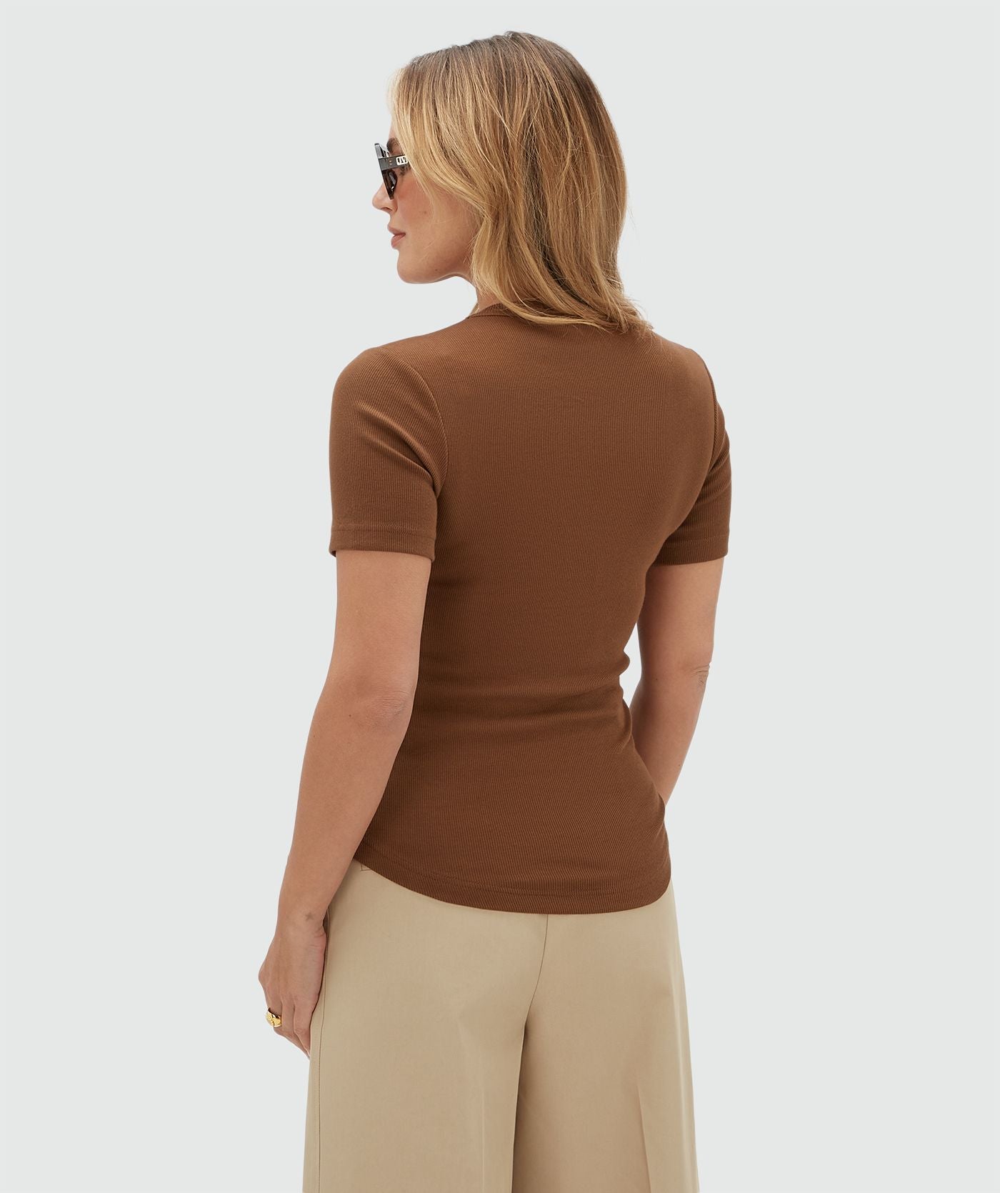 JV-CODY Slim Fit T-shirt met Logo - Cognac