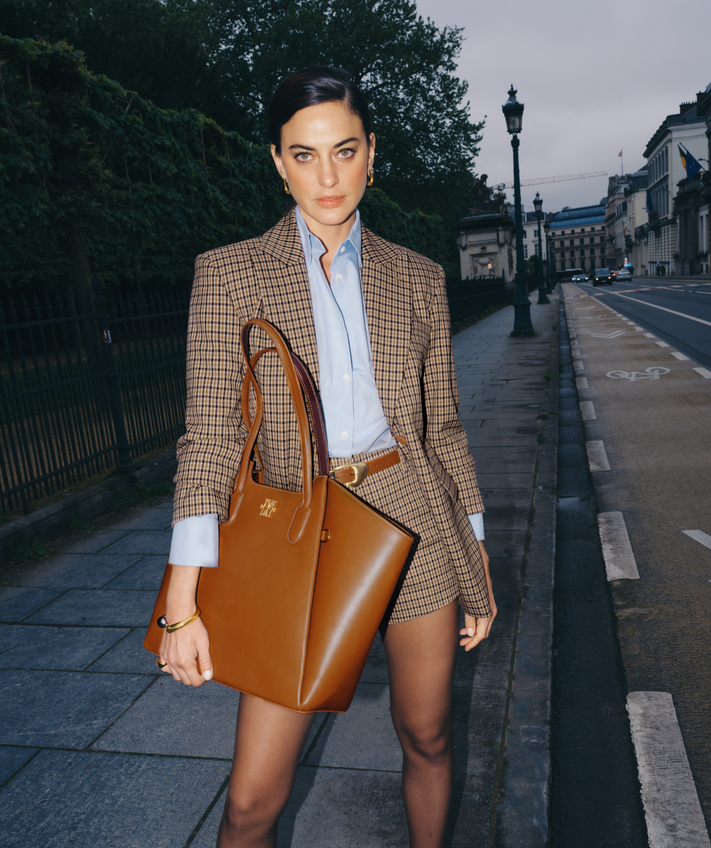 JV-DAMY fitted shorts met check print - brown check