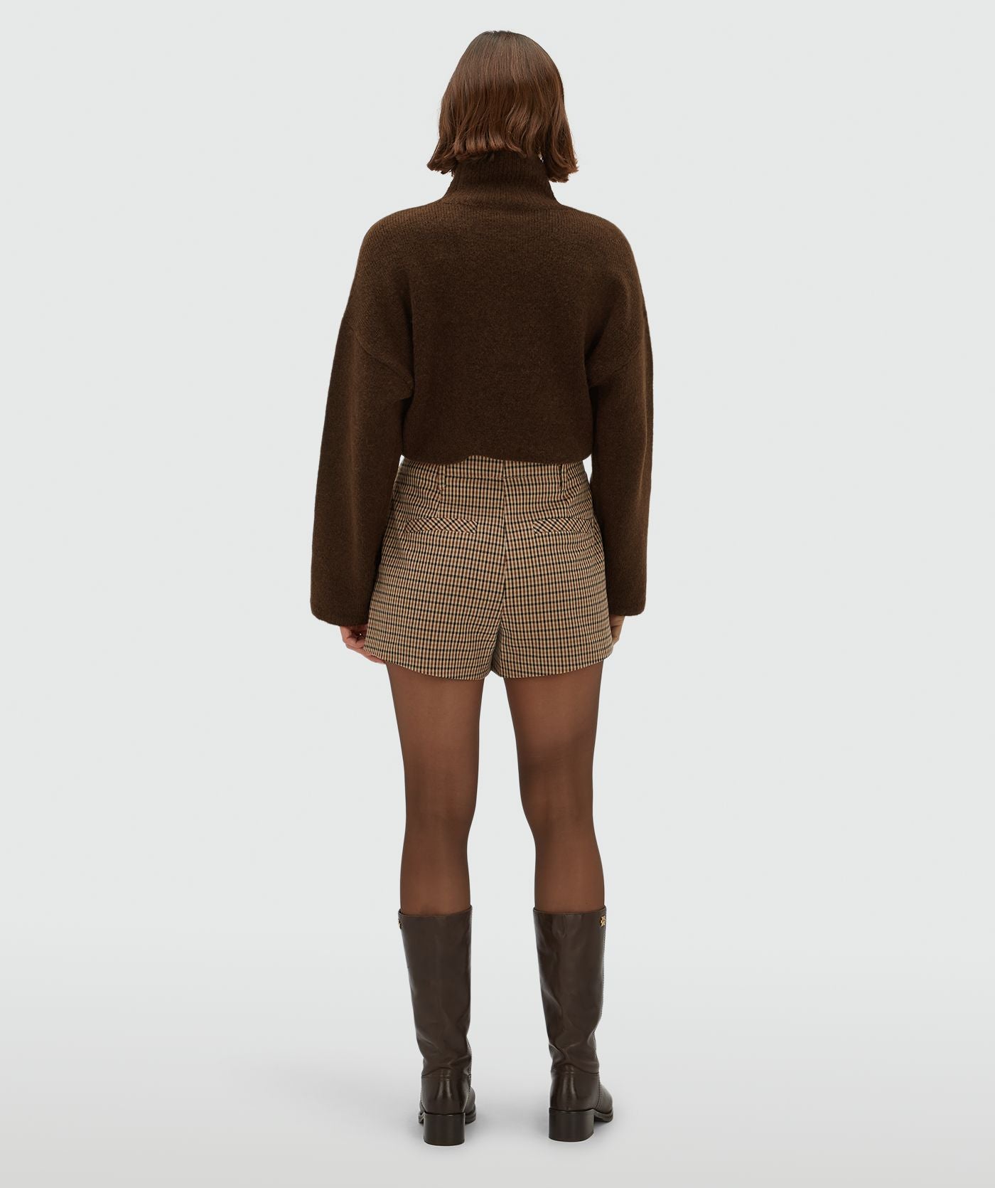 JV-DAMY fitted shorts met check print - brown check