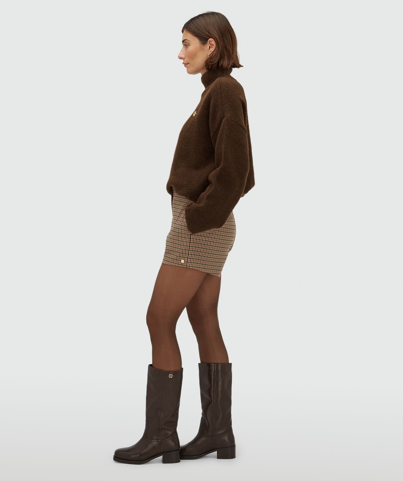 JV-DAMY fitted shorts met check print - brown check