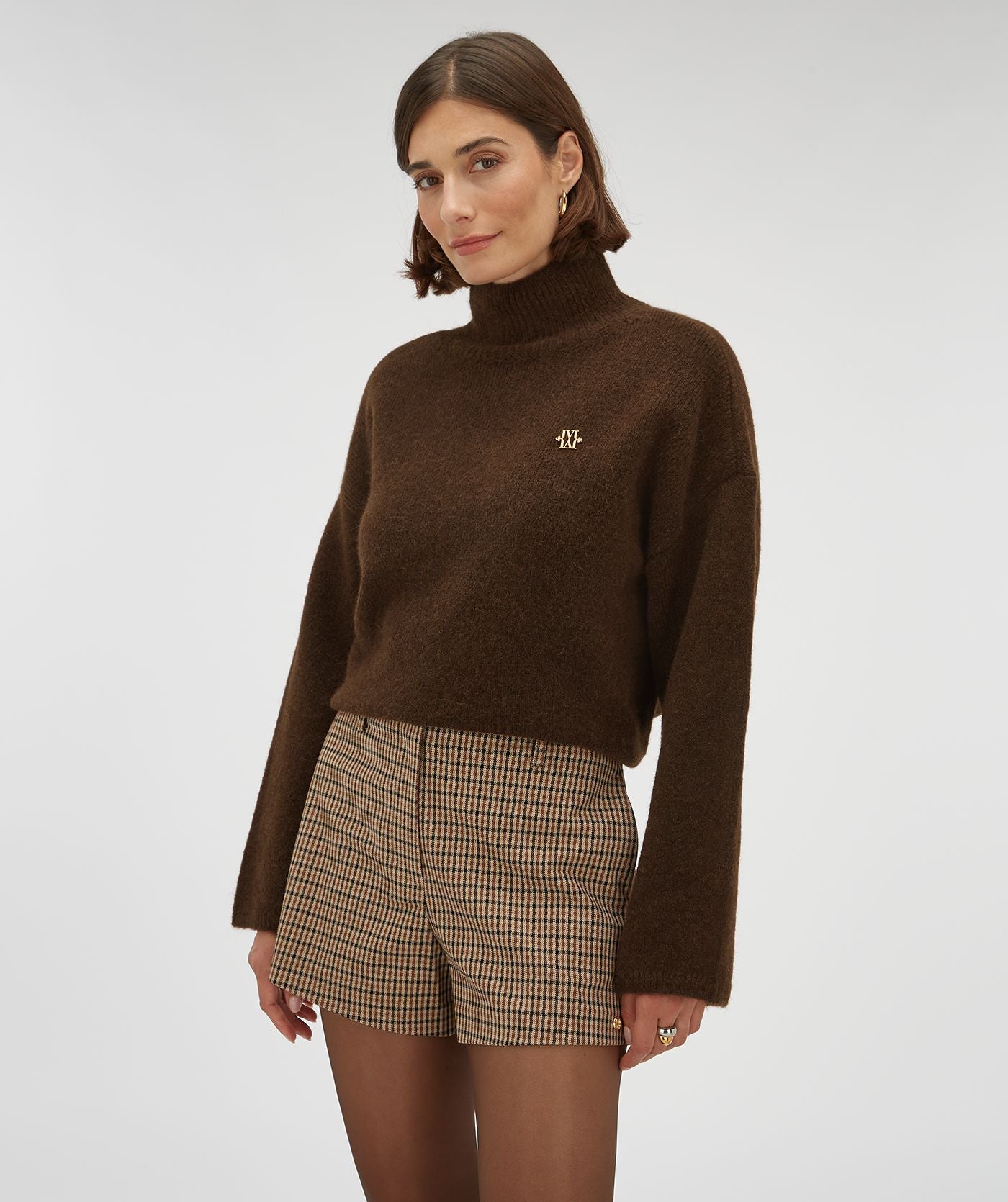 JV-DAMY fitted shorts met check print - brown check
