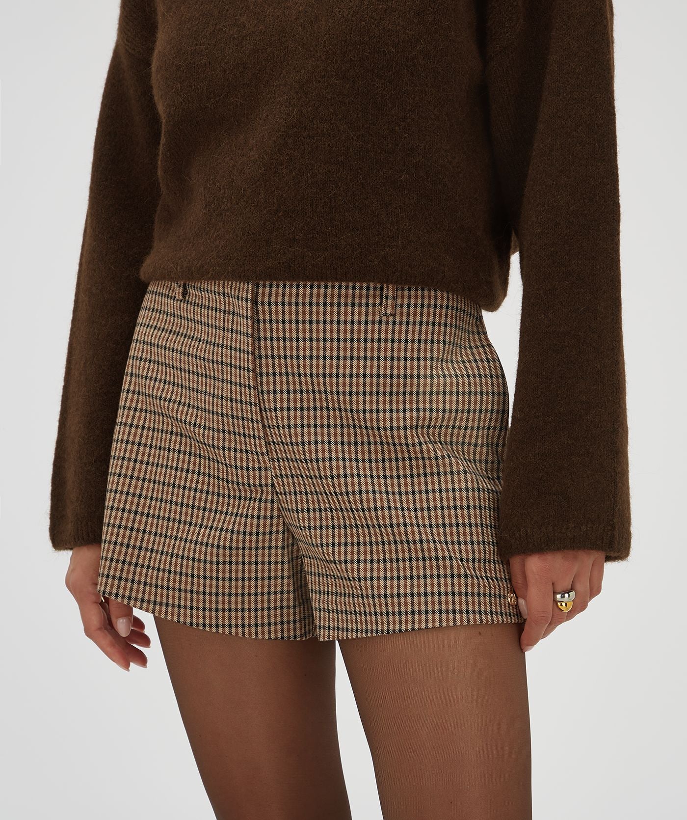 JV-DAMY fitted shorts met check print - brown check