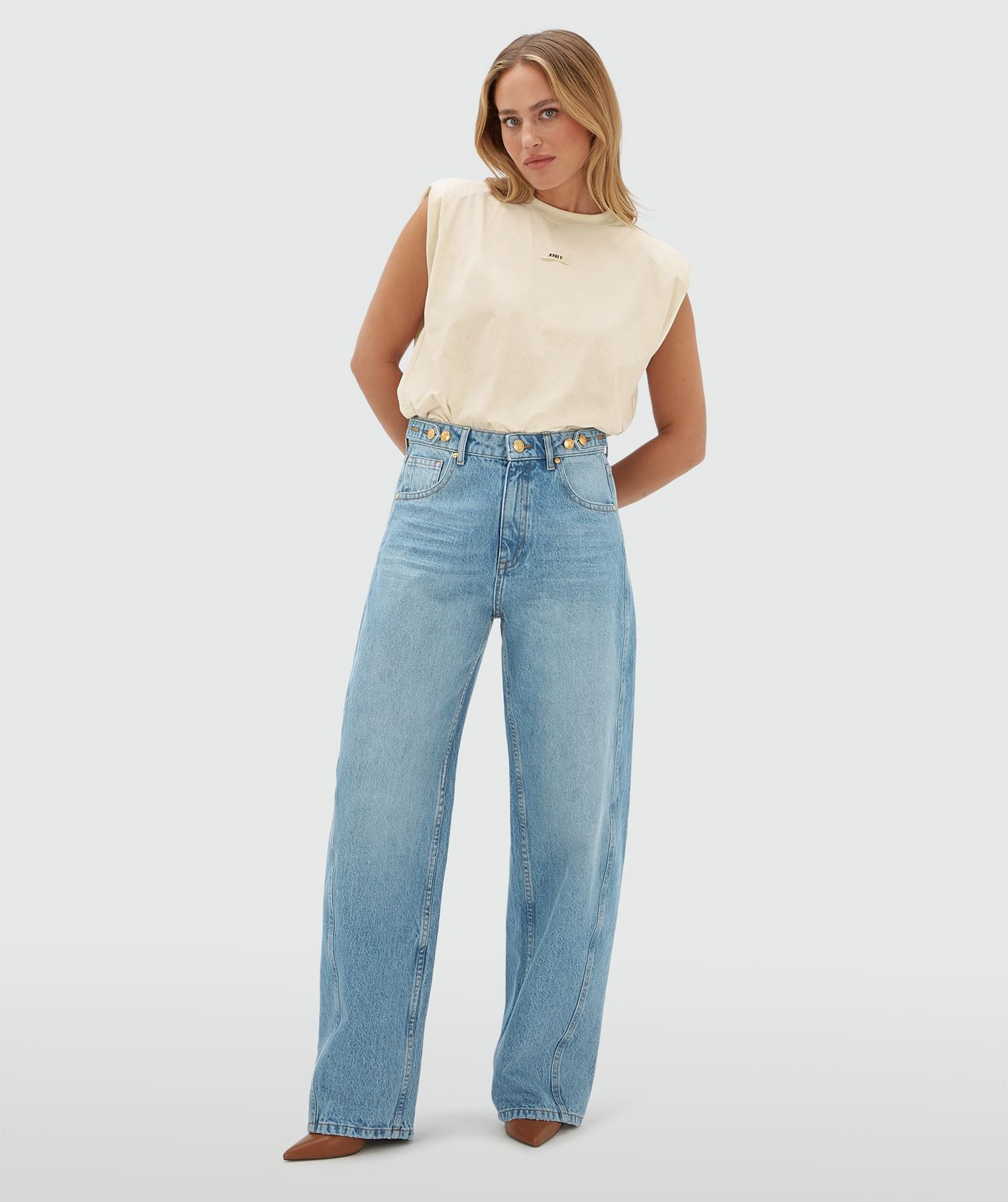 JV-DEWI Mid Rise Balloon Fit Jeans - Blue Denim