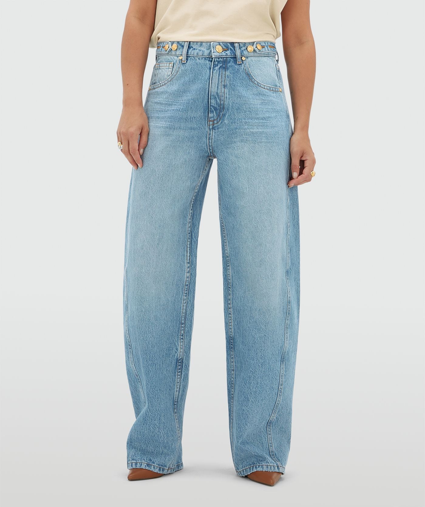 JV-DEWI Mid Rise Balloon Fit Jeans - Blue Denim