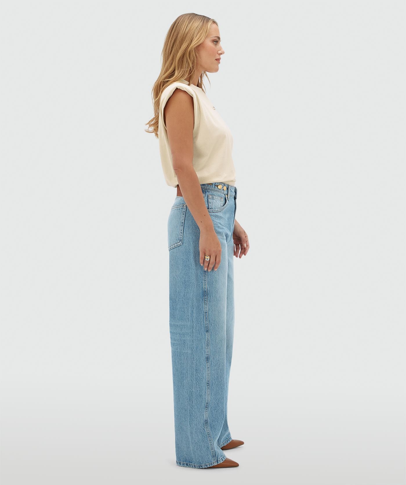 JV-DEWI Mid Rise Balloon Fit Jeans - Blue Denim