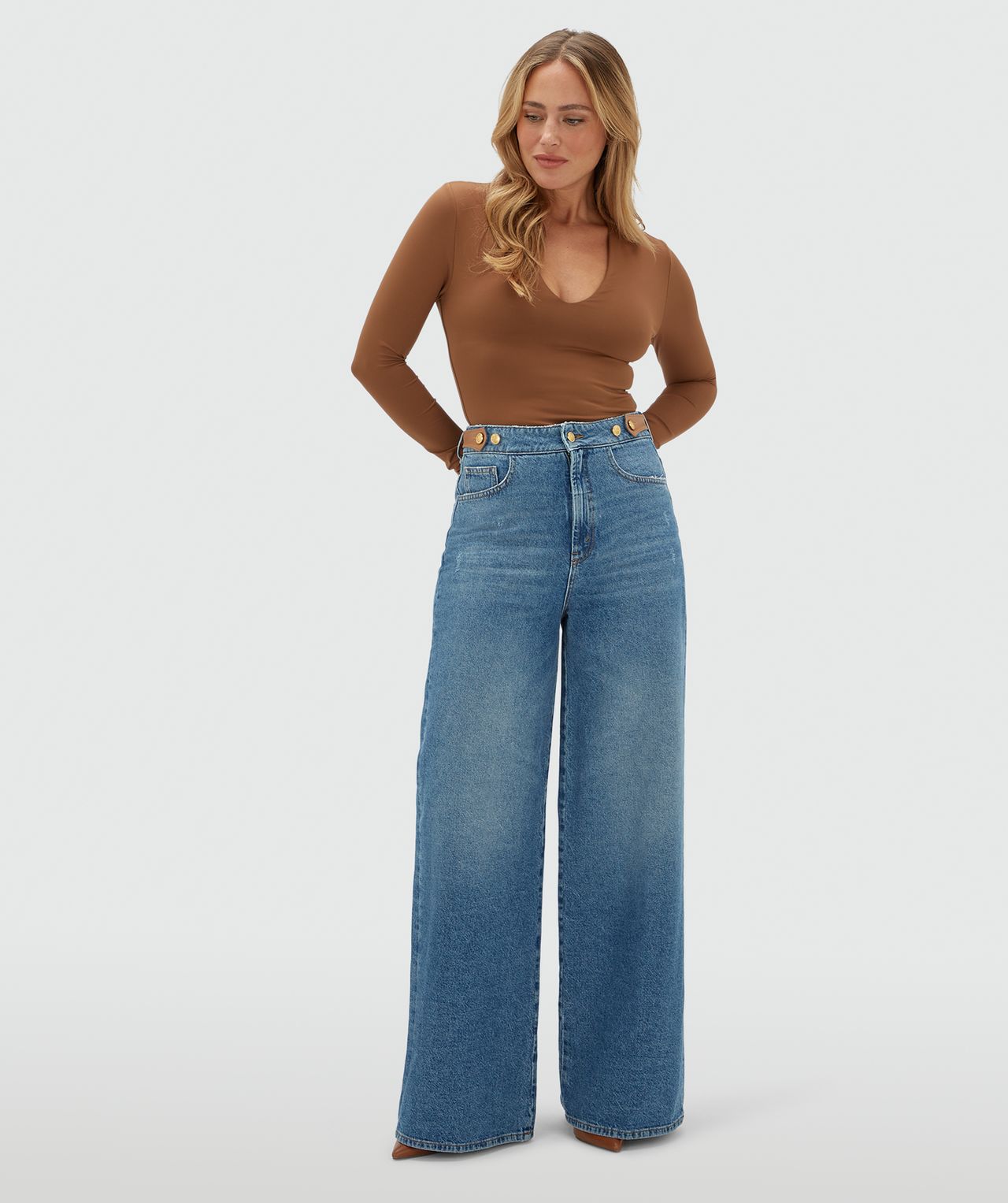 JV-GLORIA High Waisted Wide Leg Jeans - Blue Denim