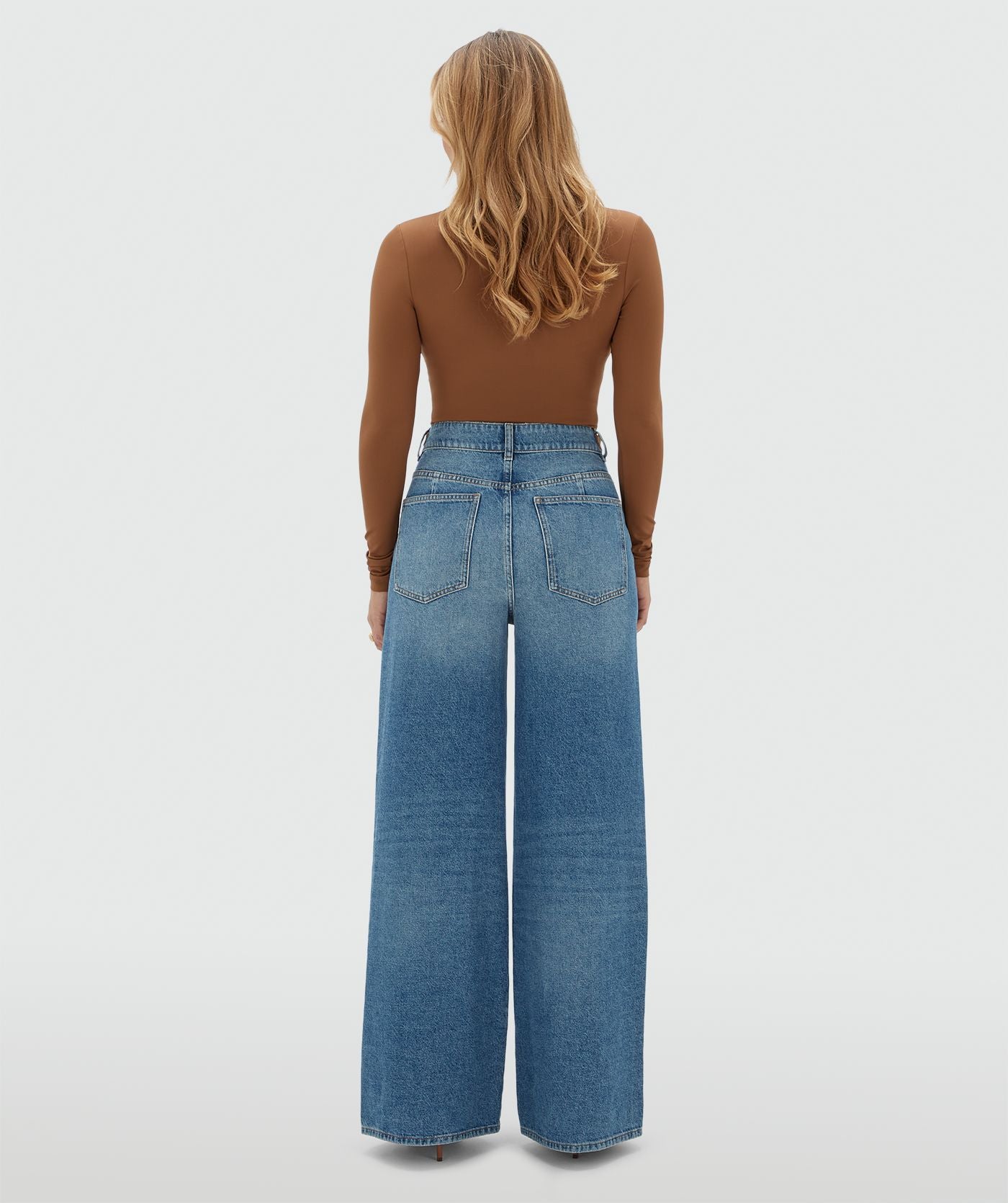 JV-GLORIA High Waisted Wide Leg Jeans - Blue Denim