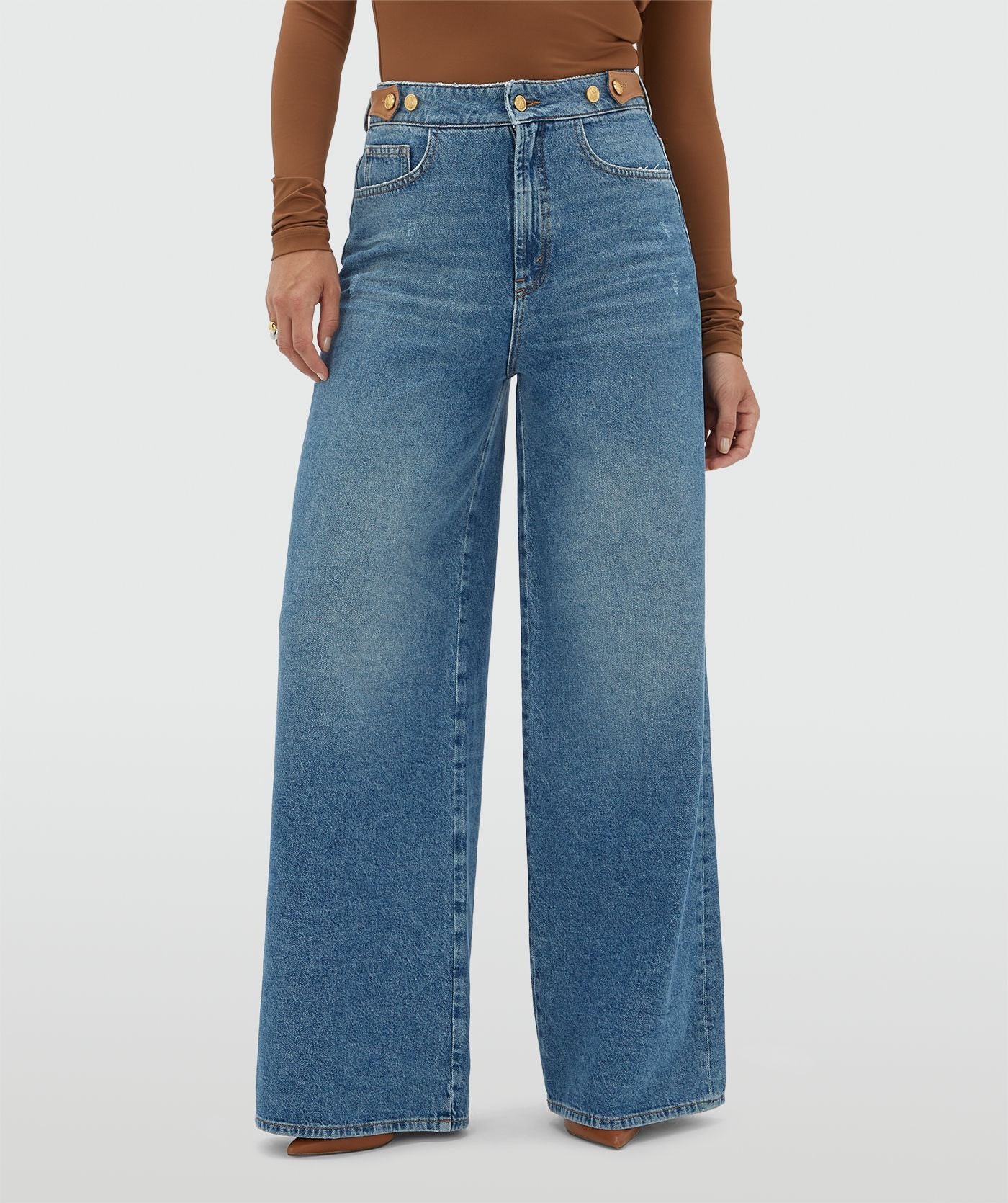 JV-GLORIA High Waisted Wide Leg Jeans - Blue Denim
