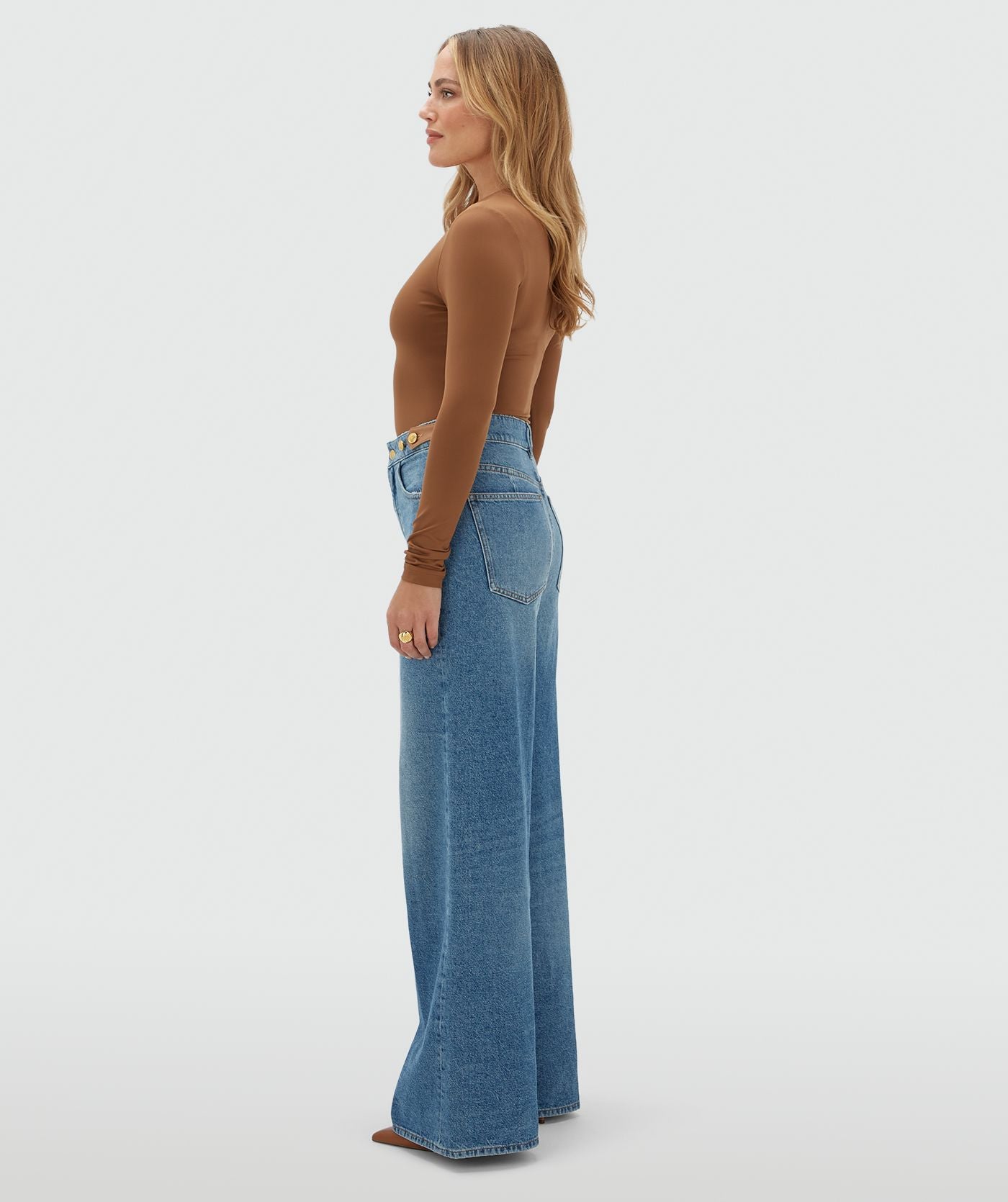 JV-GLORIA High Waisted Wide Leg Jeans - Blue Denim