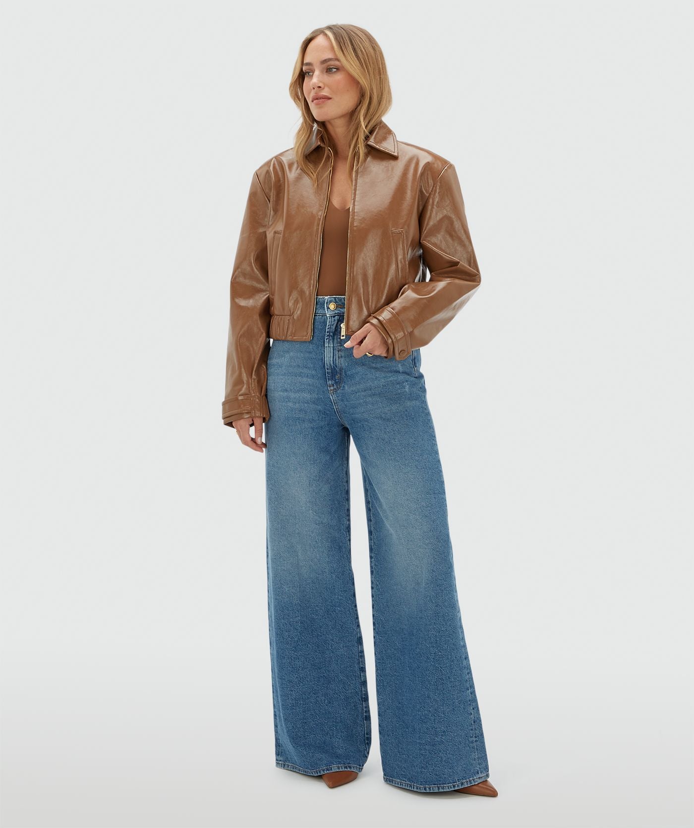JV-GLORIA High Waisted Wide Leg Jeans - Blue Denim
