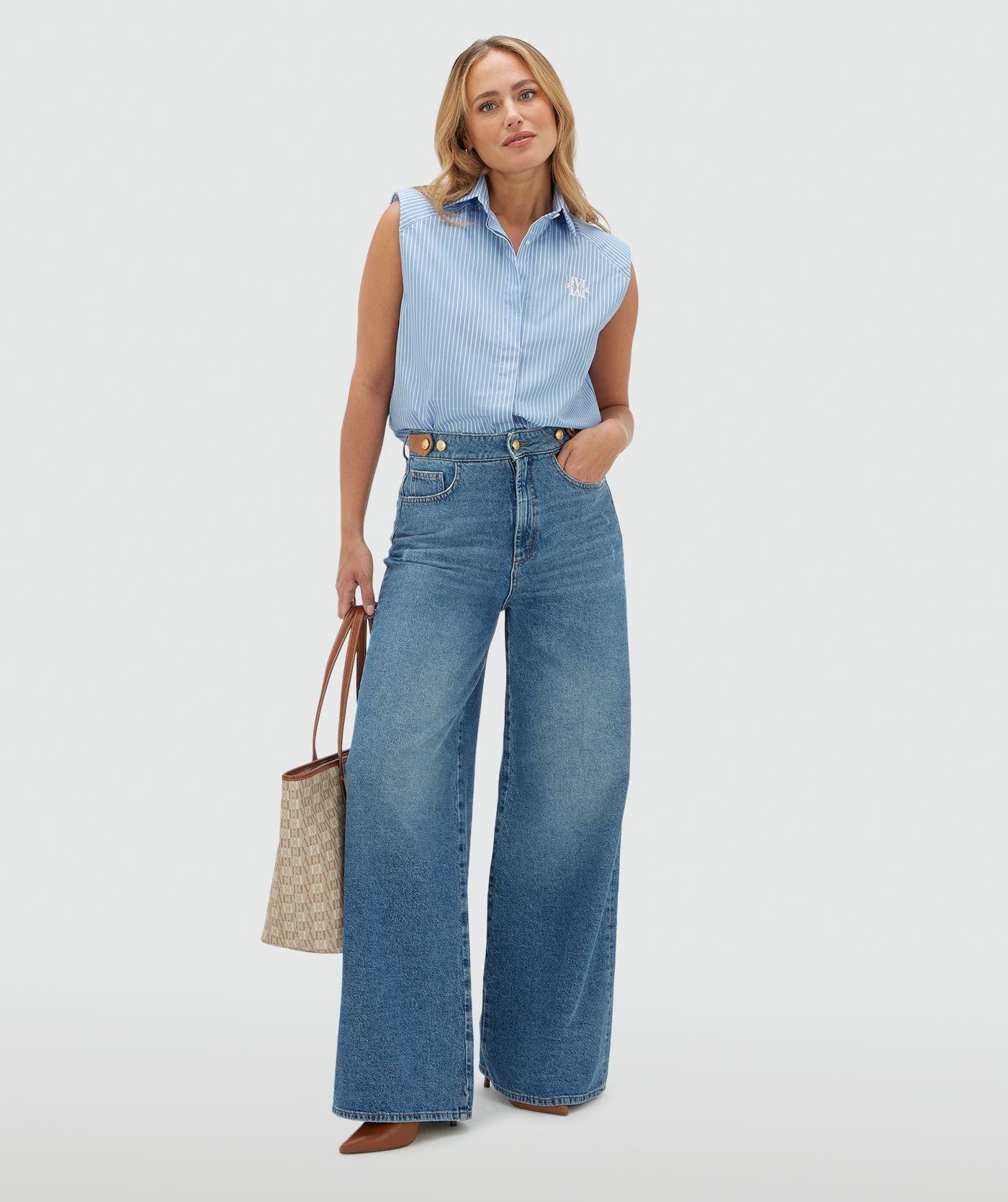 JV-GLORIA High Waisted Wide Leg Jeans - Blue Denim