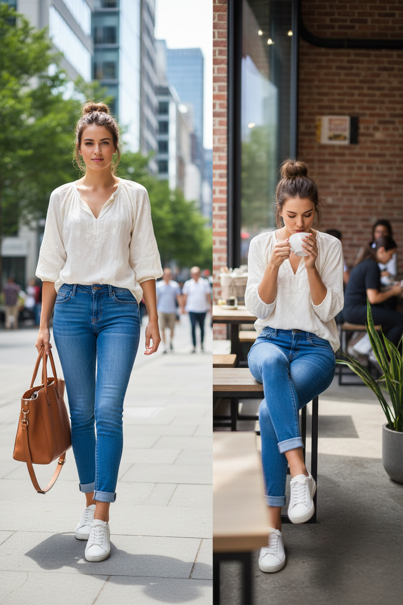 Jennifer Skinny Jeans Medium Denim - lifestyle fotografie