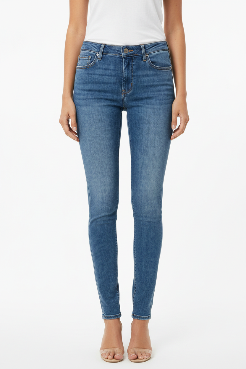 Jennifer Skinny Jeans Medium Denim op model - studio fotografie