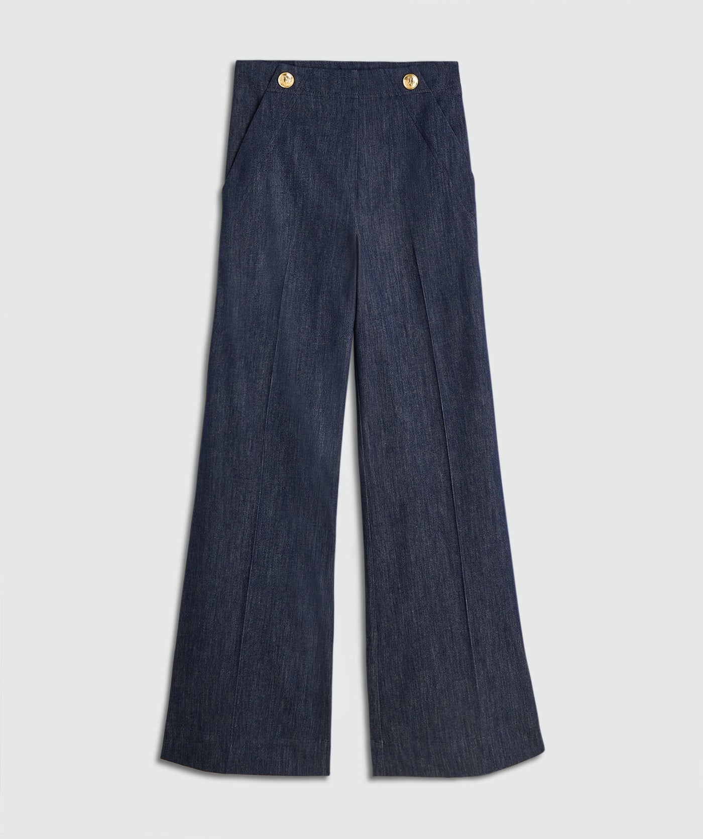 JV-INDRA high waisted wide leg pantalon - dark blue chambray