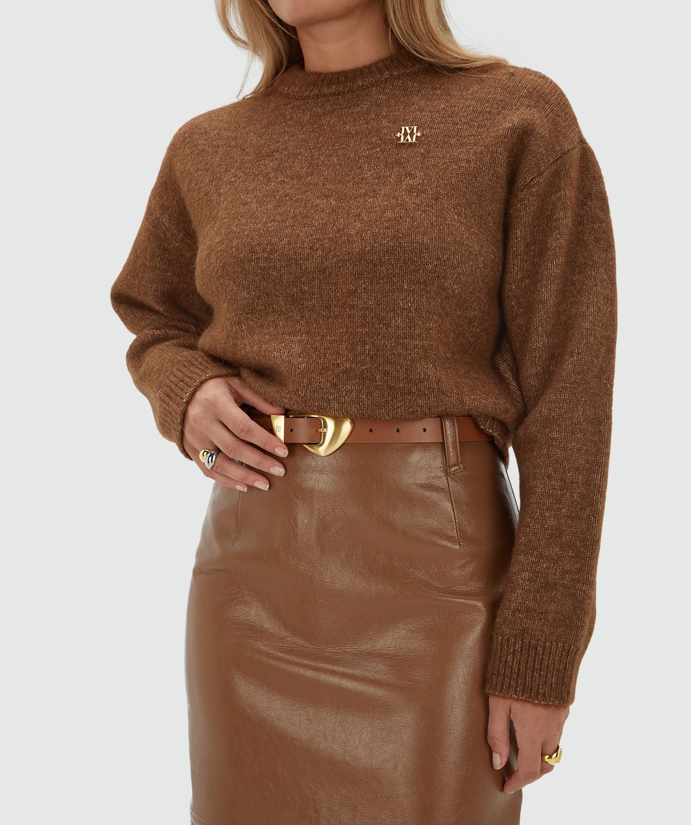 JV-IZE Oversized Sweater met Logo Cognac