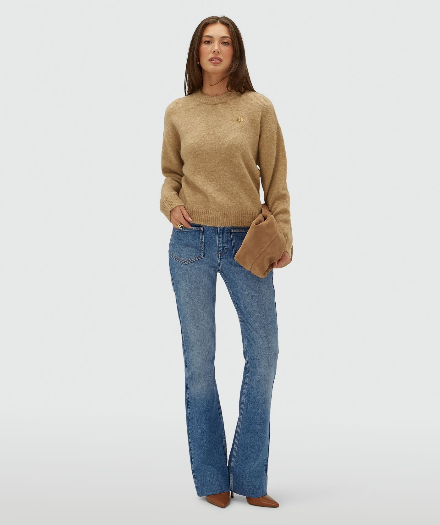 Ize Oversized Trui - Light Brown Melange