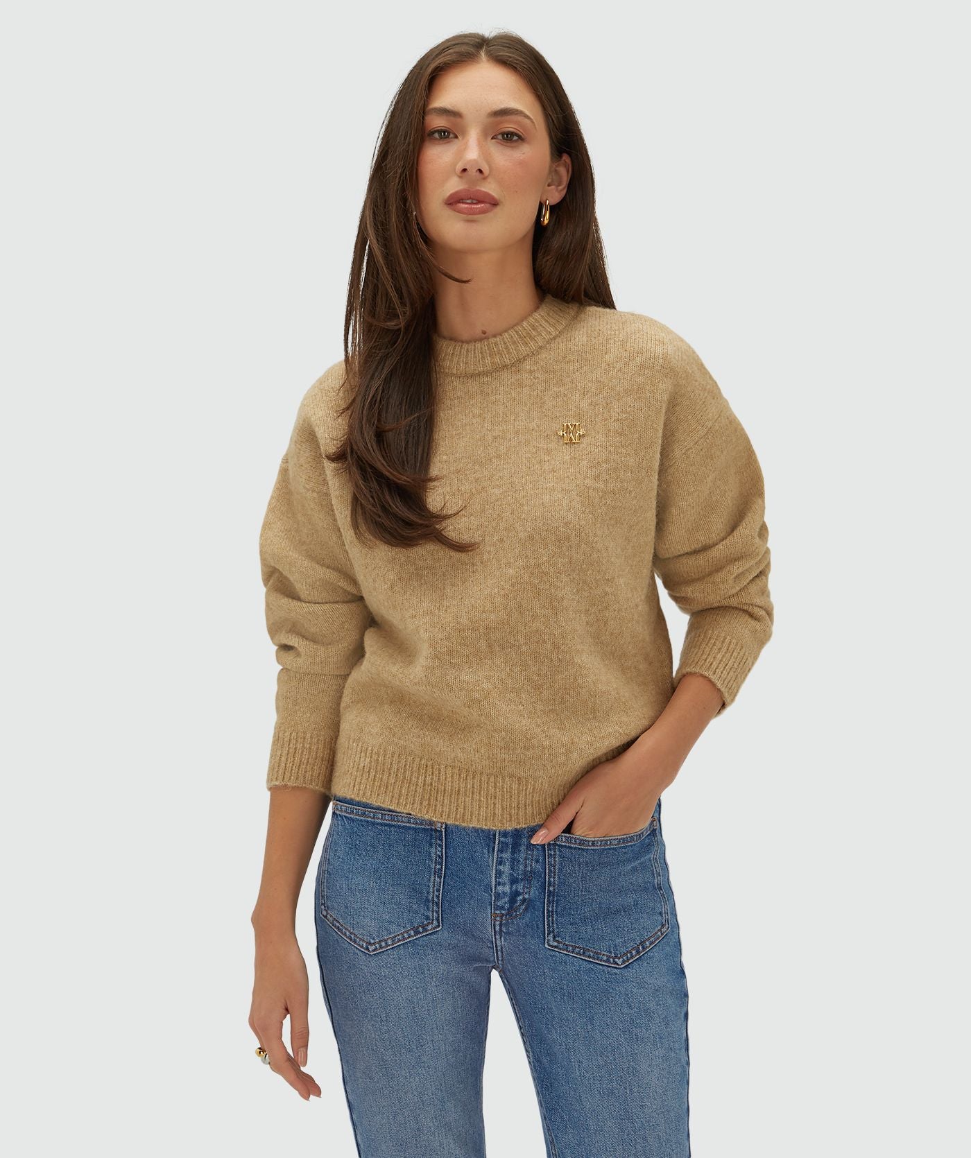 Ize Oversized Trui - Light Brown Melange