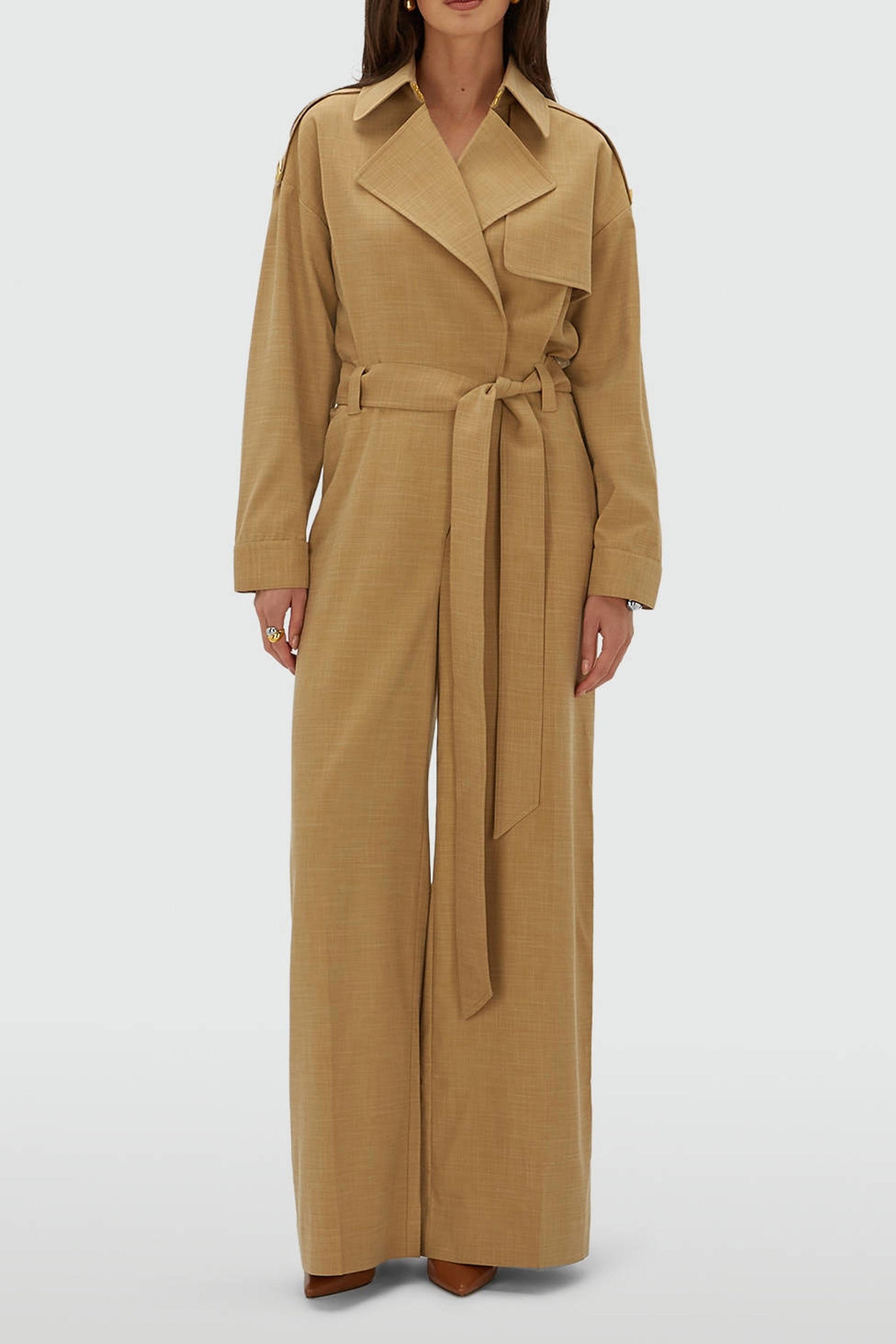 JV-TONE wide leg jumpsuit - light camel melange