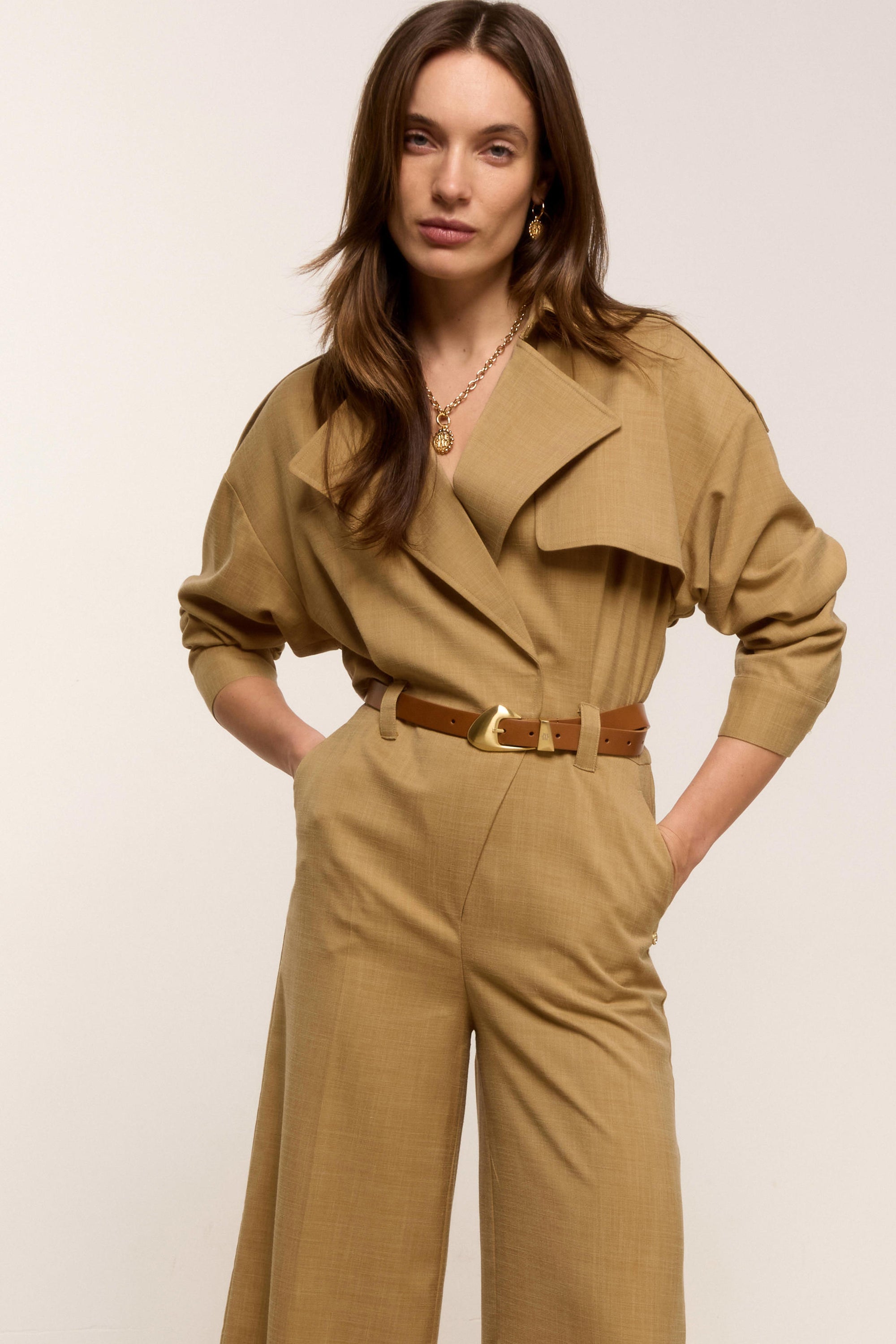 JV-TONE wide leg jumpsuit - light camel melange