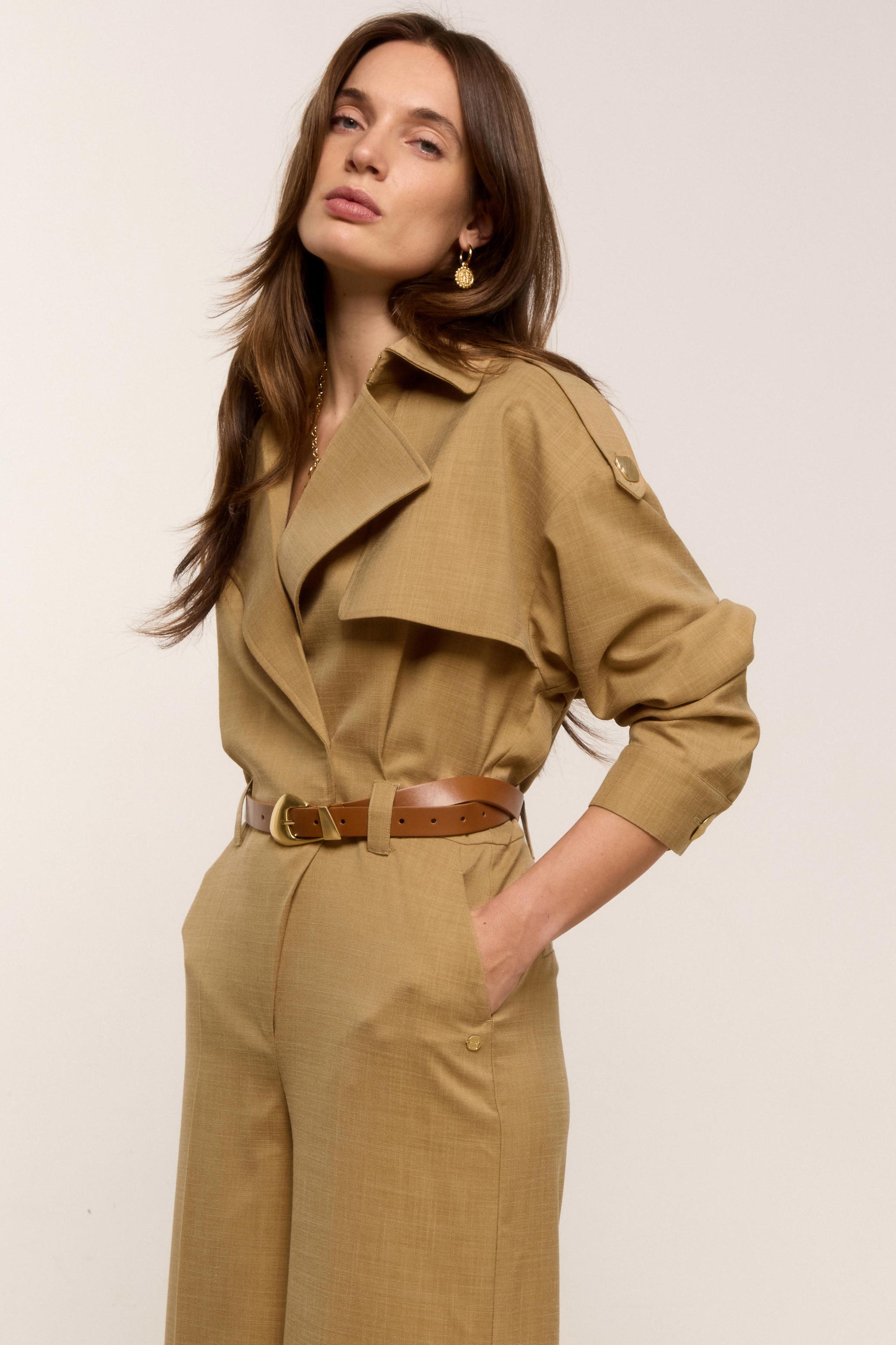JV-TONE wide leg jumpsuit - light camel melange