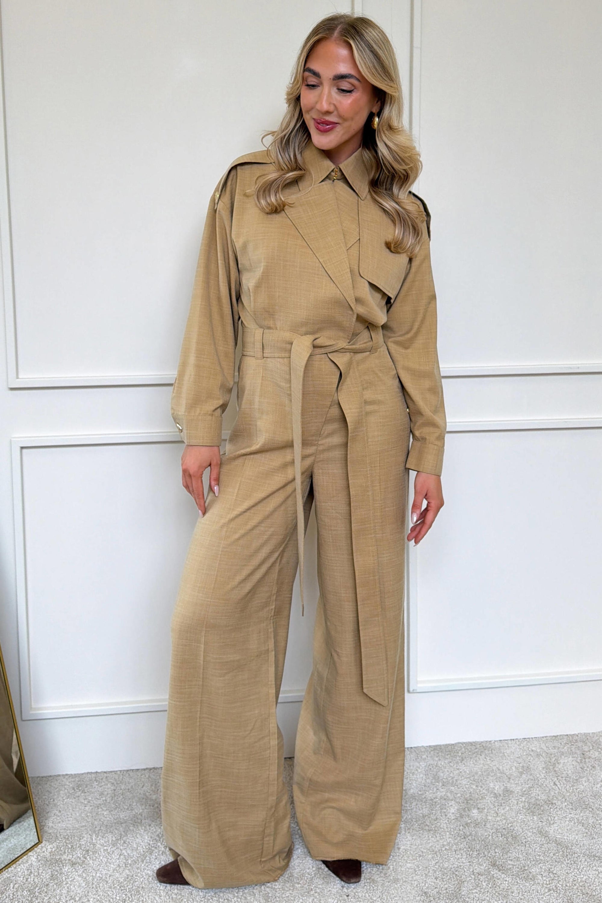 JV-TONE wide leg jumpsuit - light camel melange