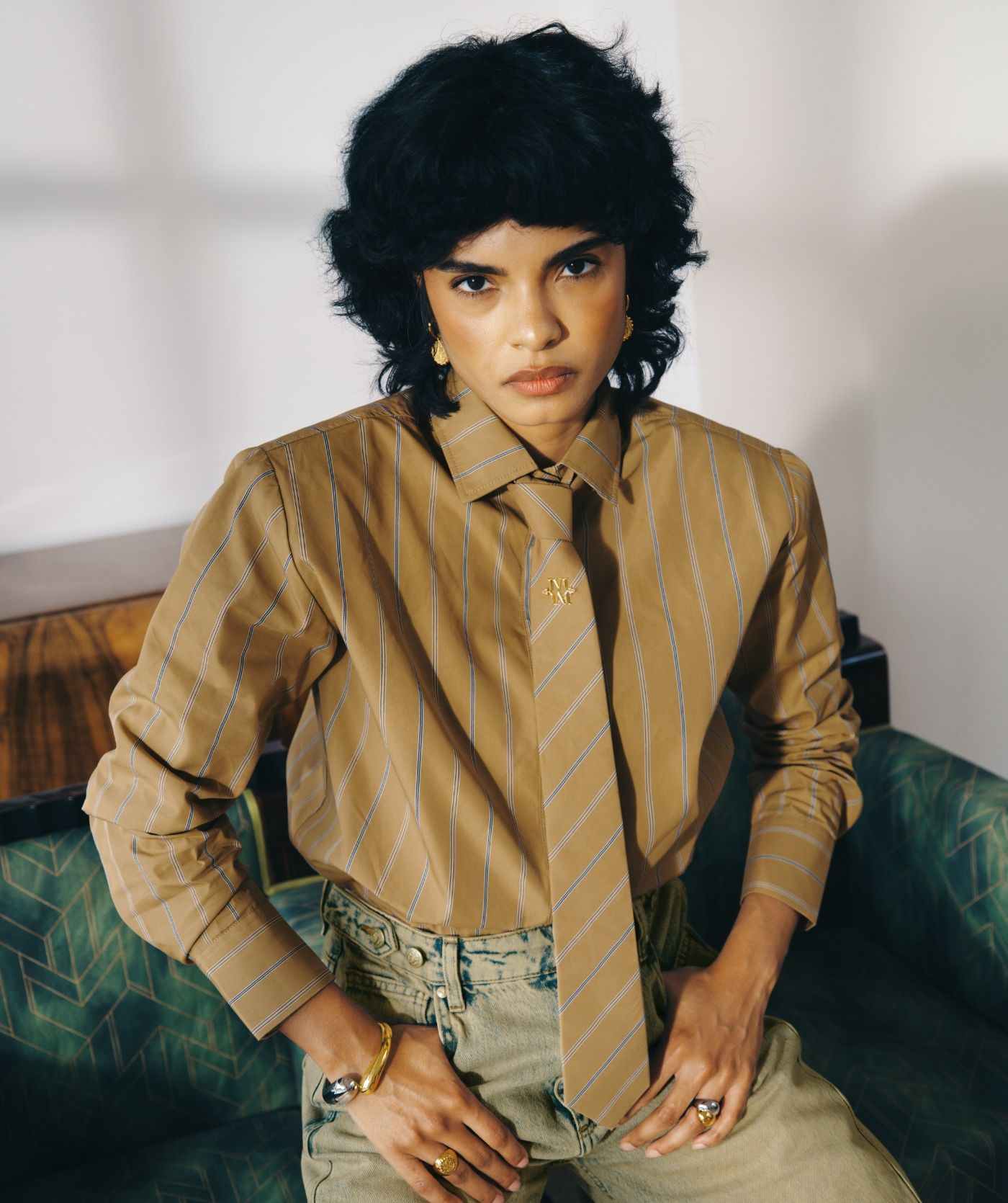 Kolly Oversized Blouse met Strepen - Camel Stripe