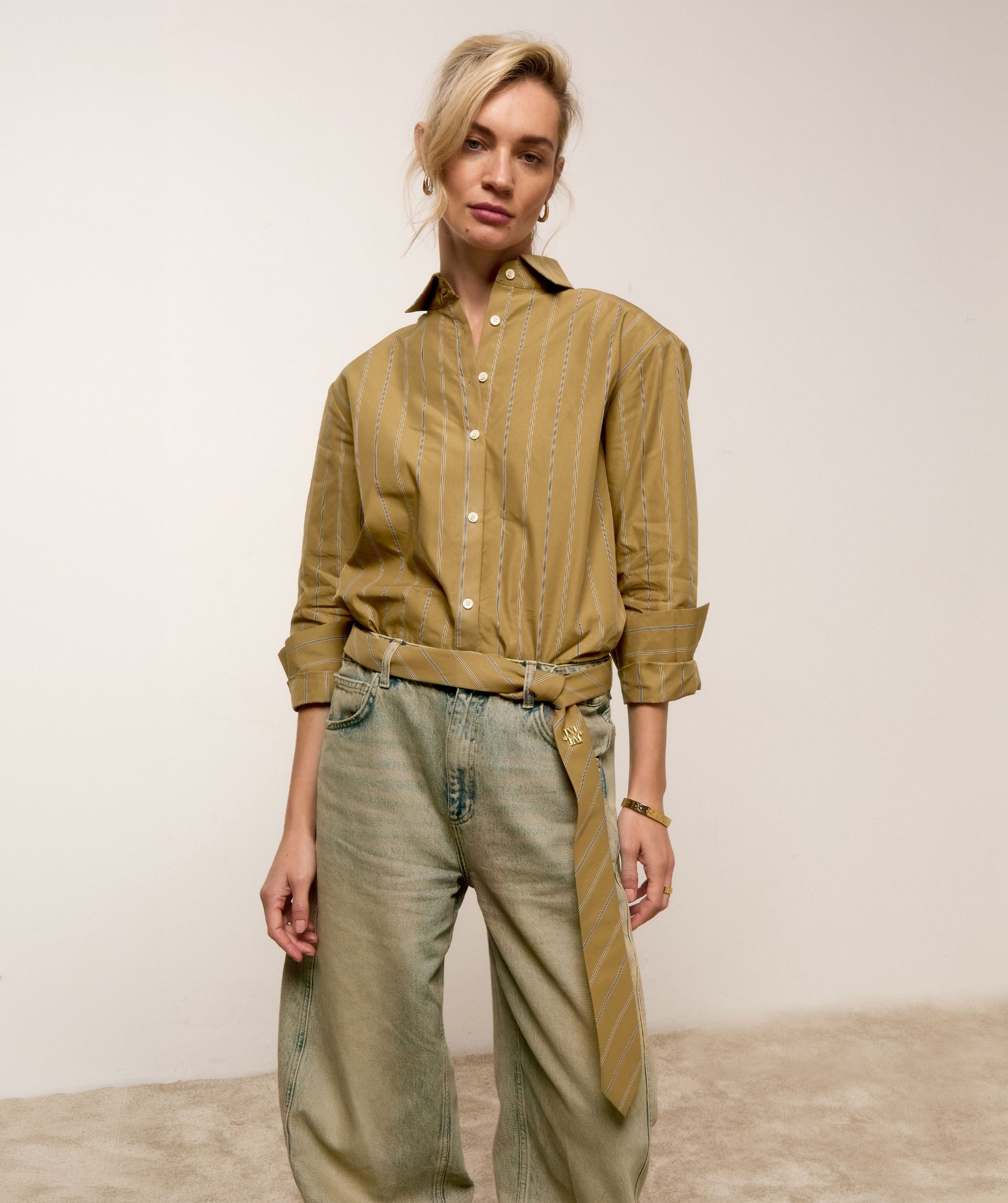 Kolly Oversized Blouse met Strepen - Camel Stripe