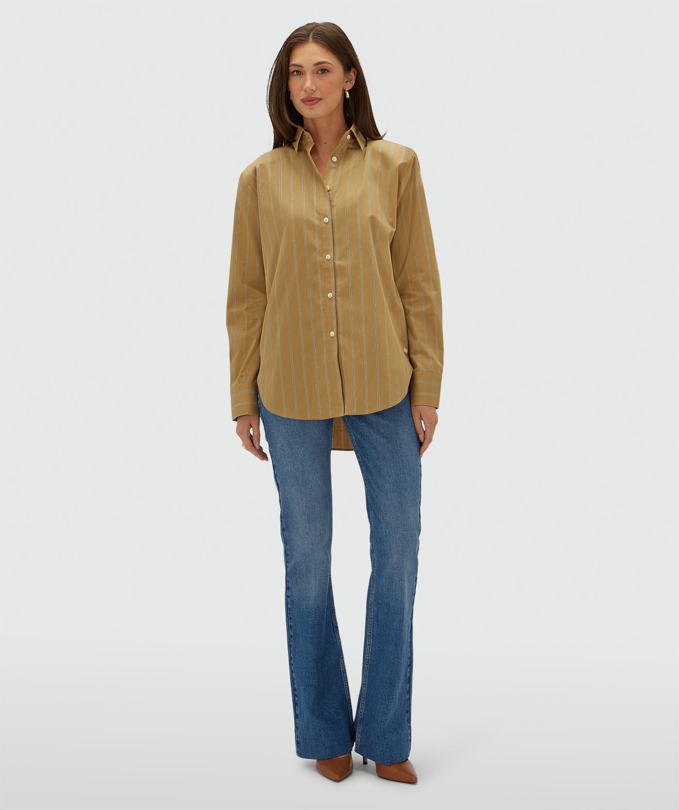 Kolly Oversized Blouse met Strepen - Camel Stripe
