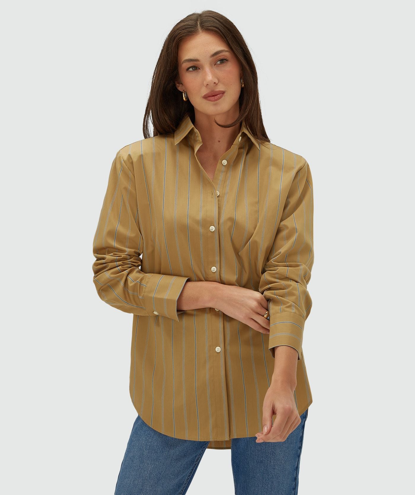 Kolly Oversized Blouse met Strepen - Camel Stripe