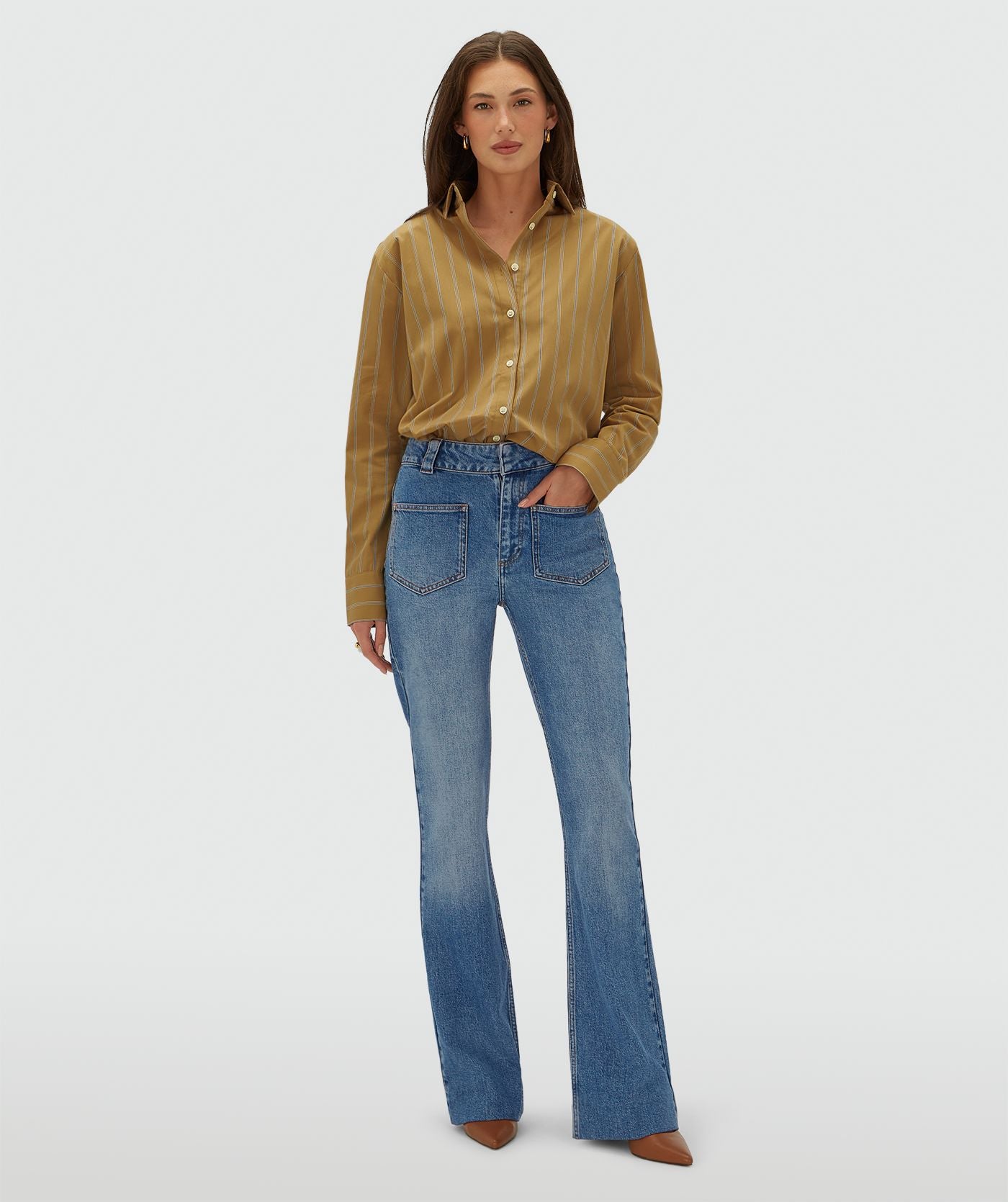 Kolly Oversized Blouse met Strepen - Camel Stripe