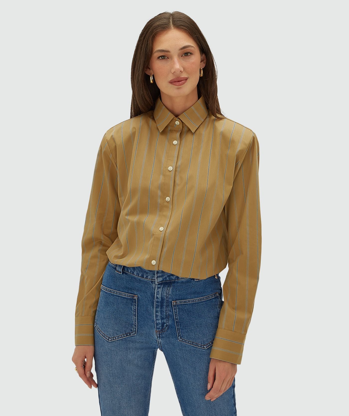 Kolly Oversized Blouse met Strepen - Camel Stripe