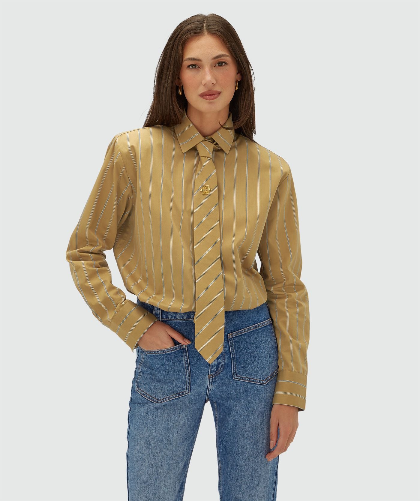 Kolly Oversized Blouse met Strepen - Camel Stripe