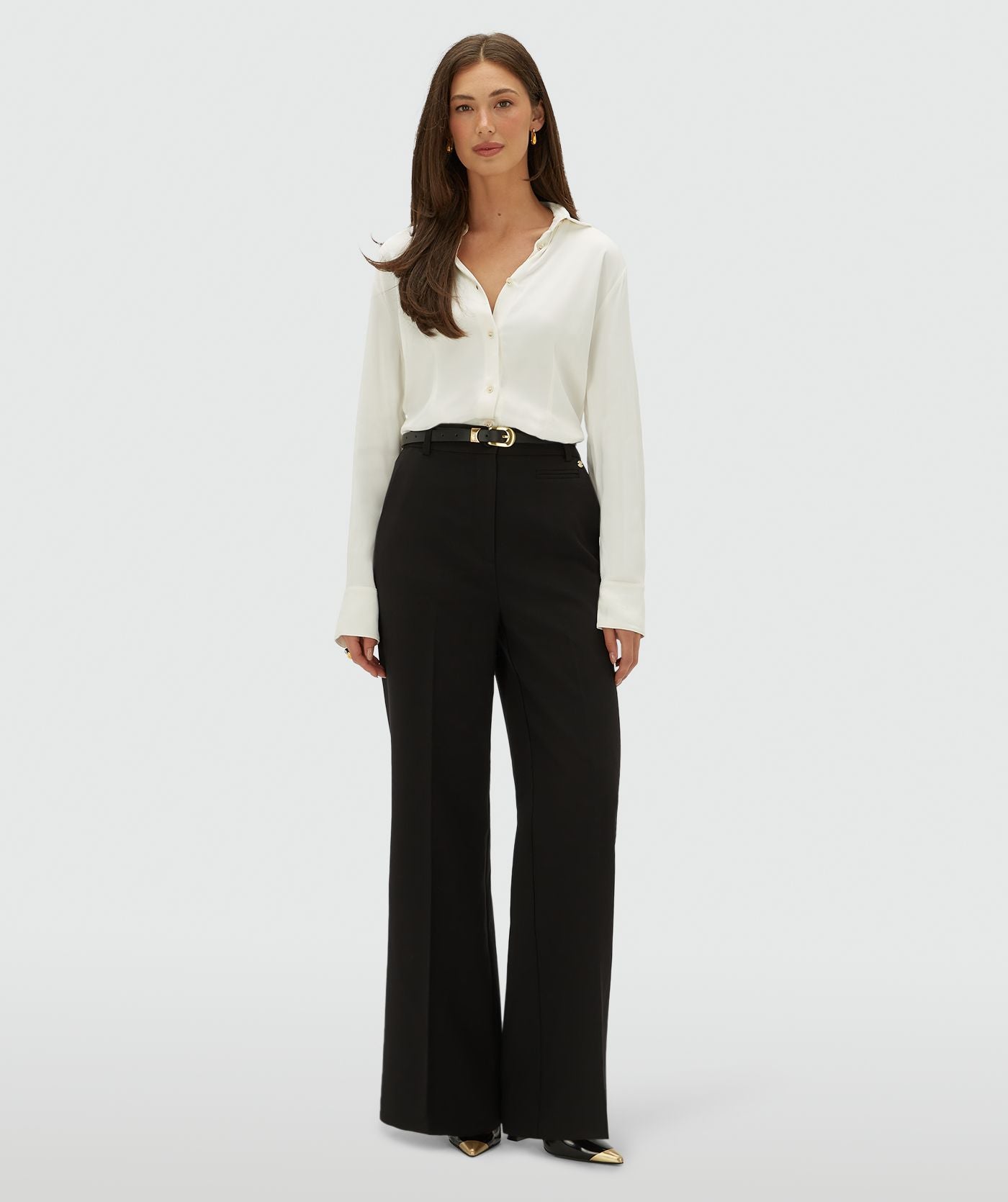 Leia Regular Fit Body Blouse van satijn - Cloud White