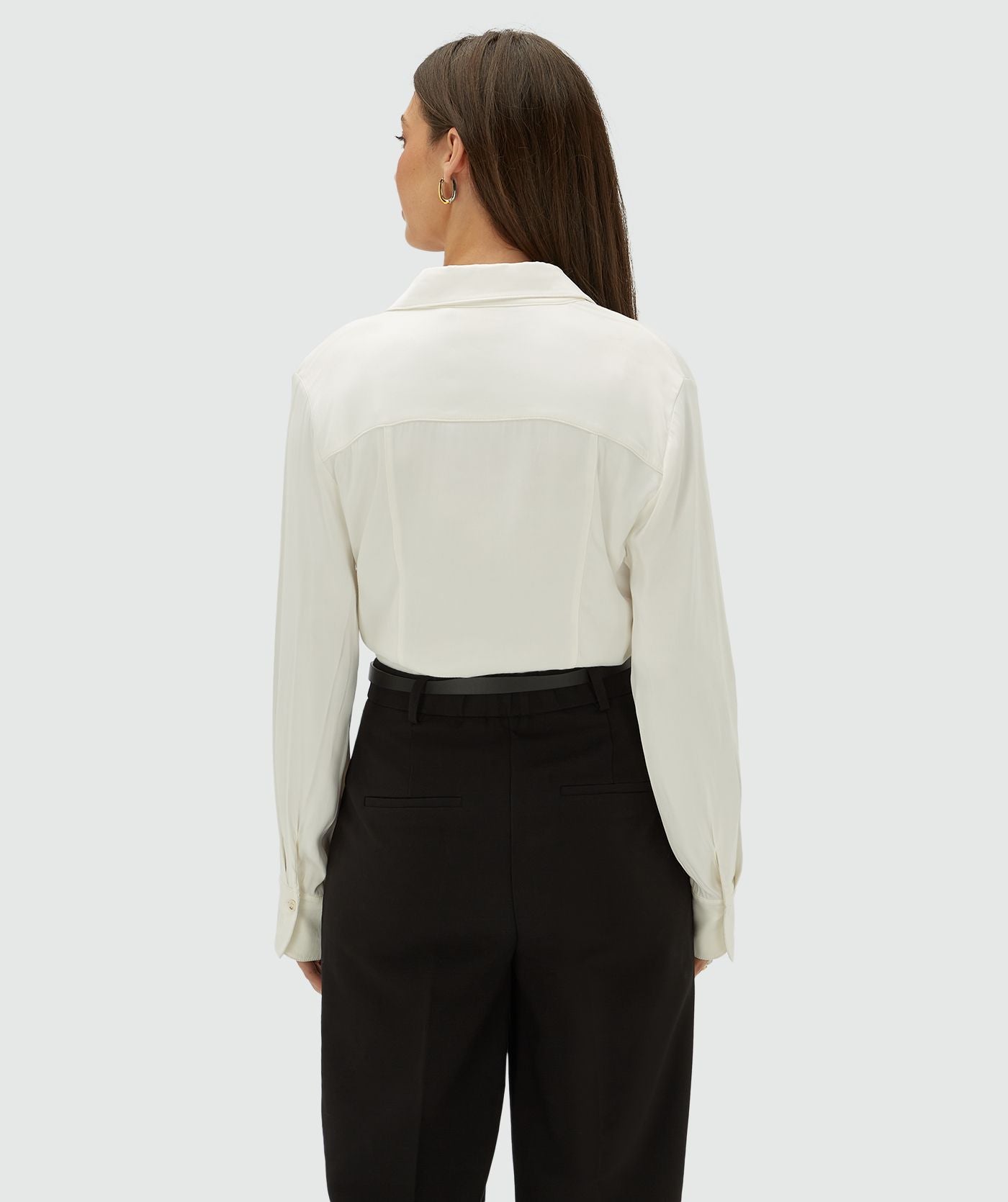 Leia Regular Fit Body Blouse van satijn - Cloud White