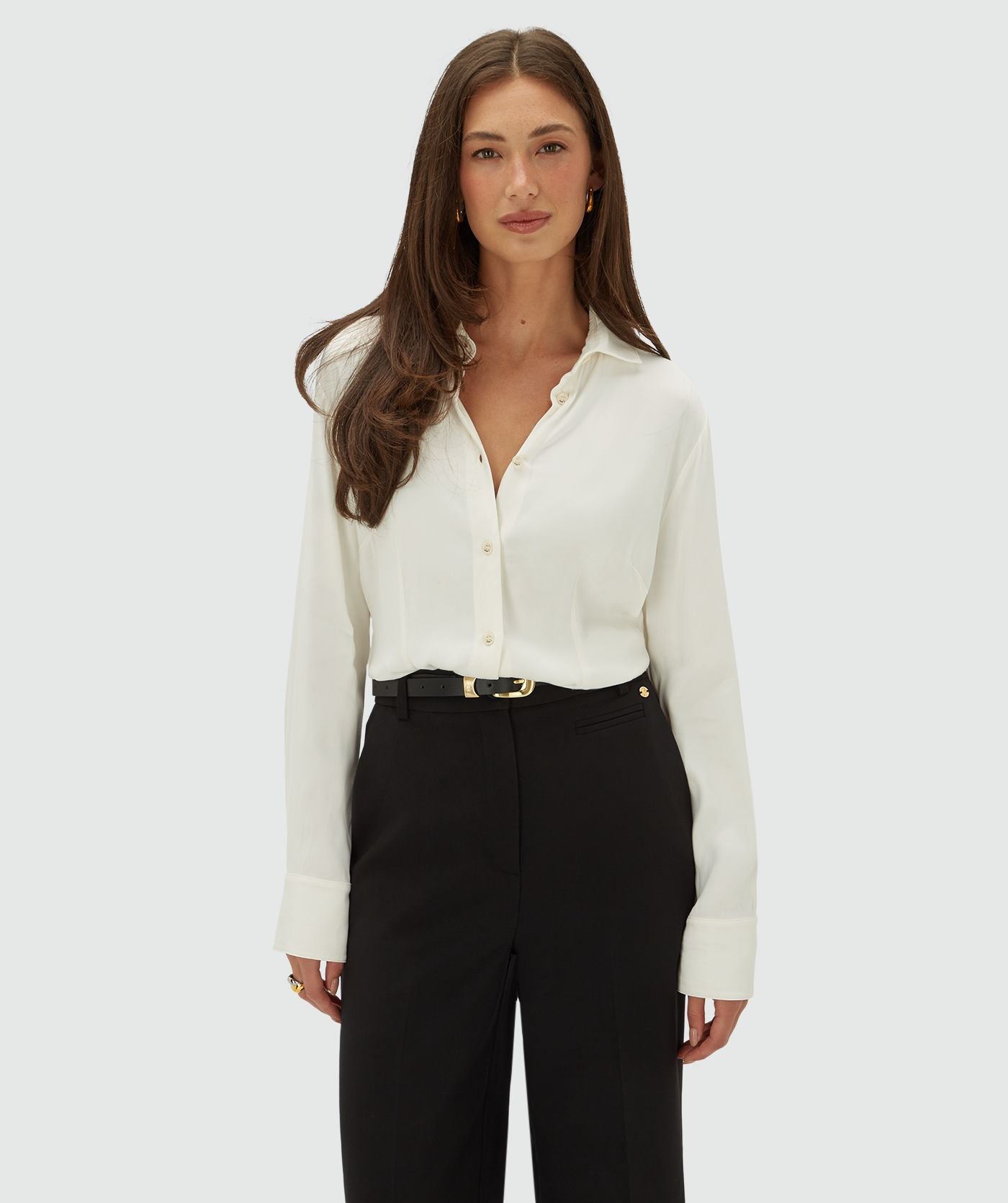 Leia Regular Fit Body Blouse van satijn - Cloud White