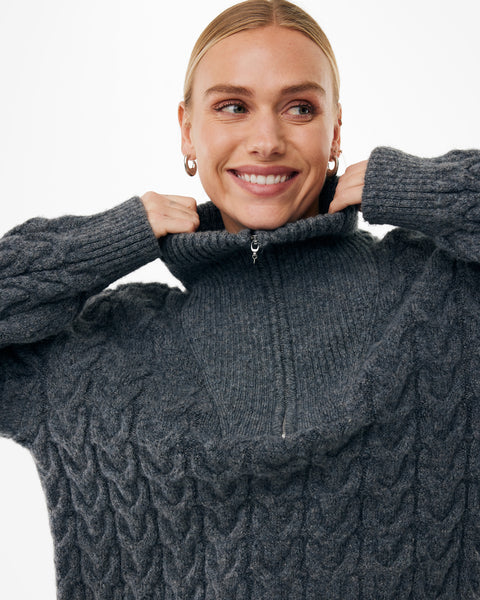 Half Zipper Cable Jumper  dark grey