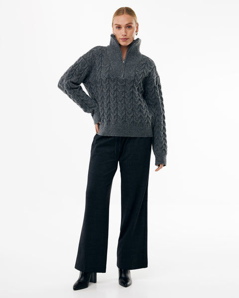 Half Zipper Cable Jumper  dark grey