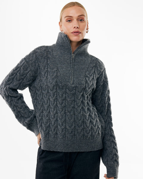 Half Zipper Cable Jumper  dark grey