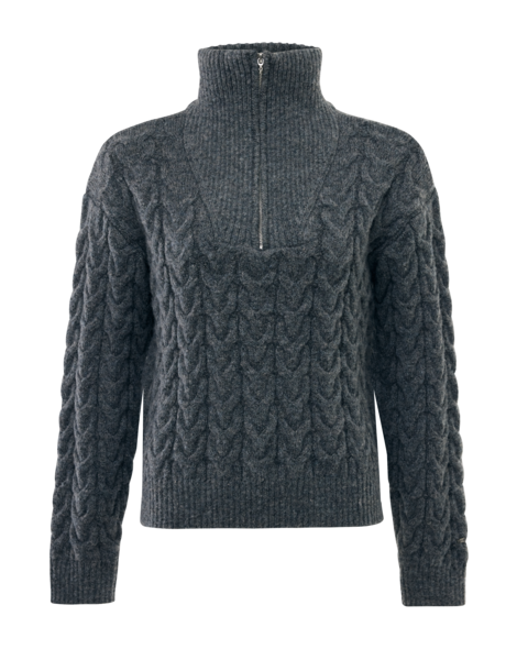 Half Zipper Cable Jumper  dark grey