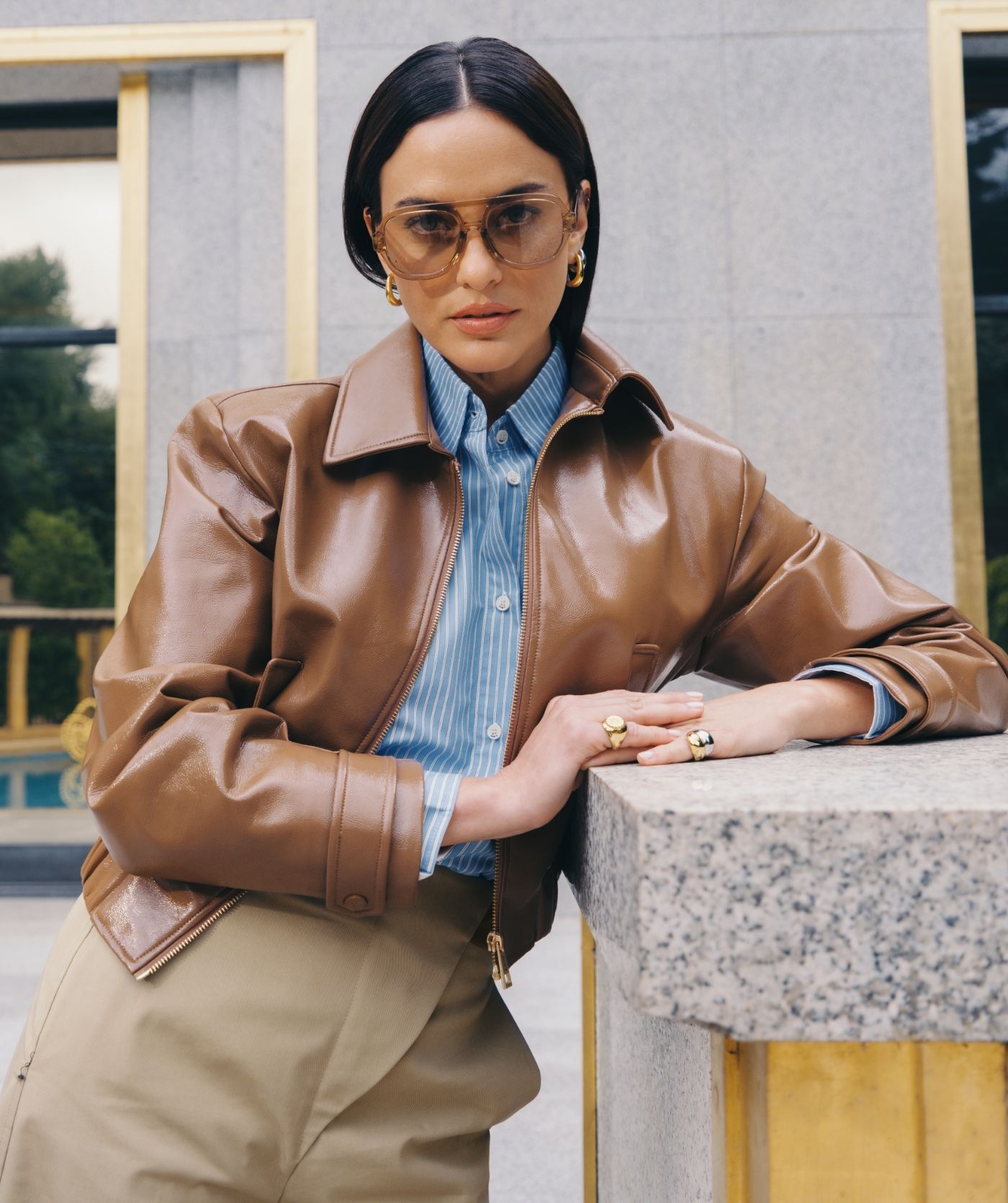 JV-PEADEN Bomber Jacket in Laklook - Cognac