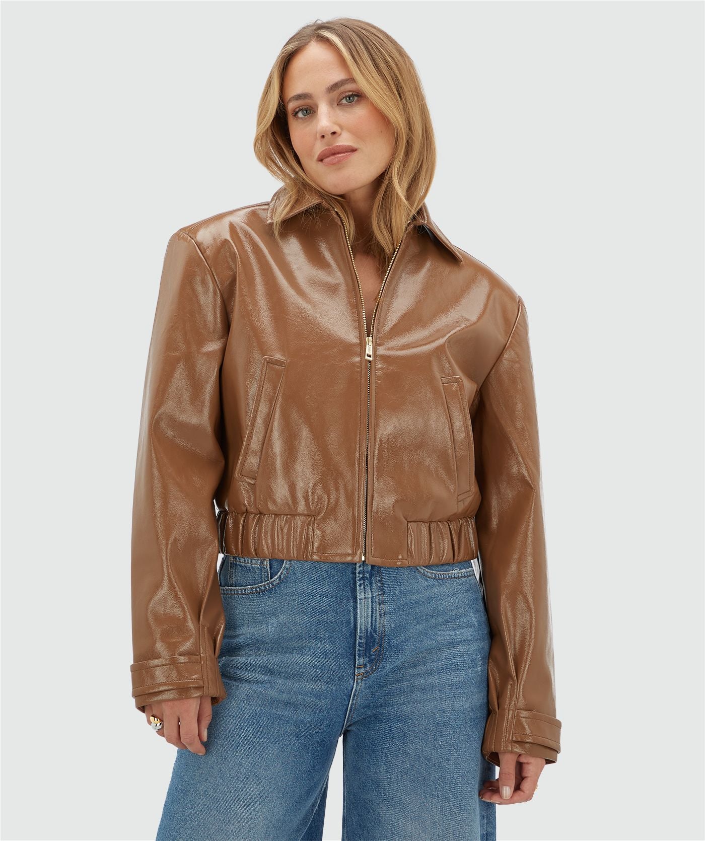 JV-PEADEN Bomber Jacket in Laklook - Cognac