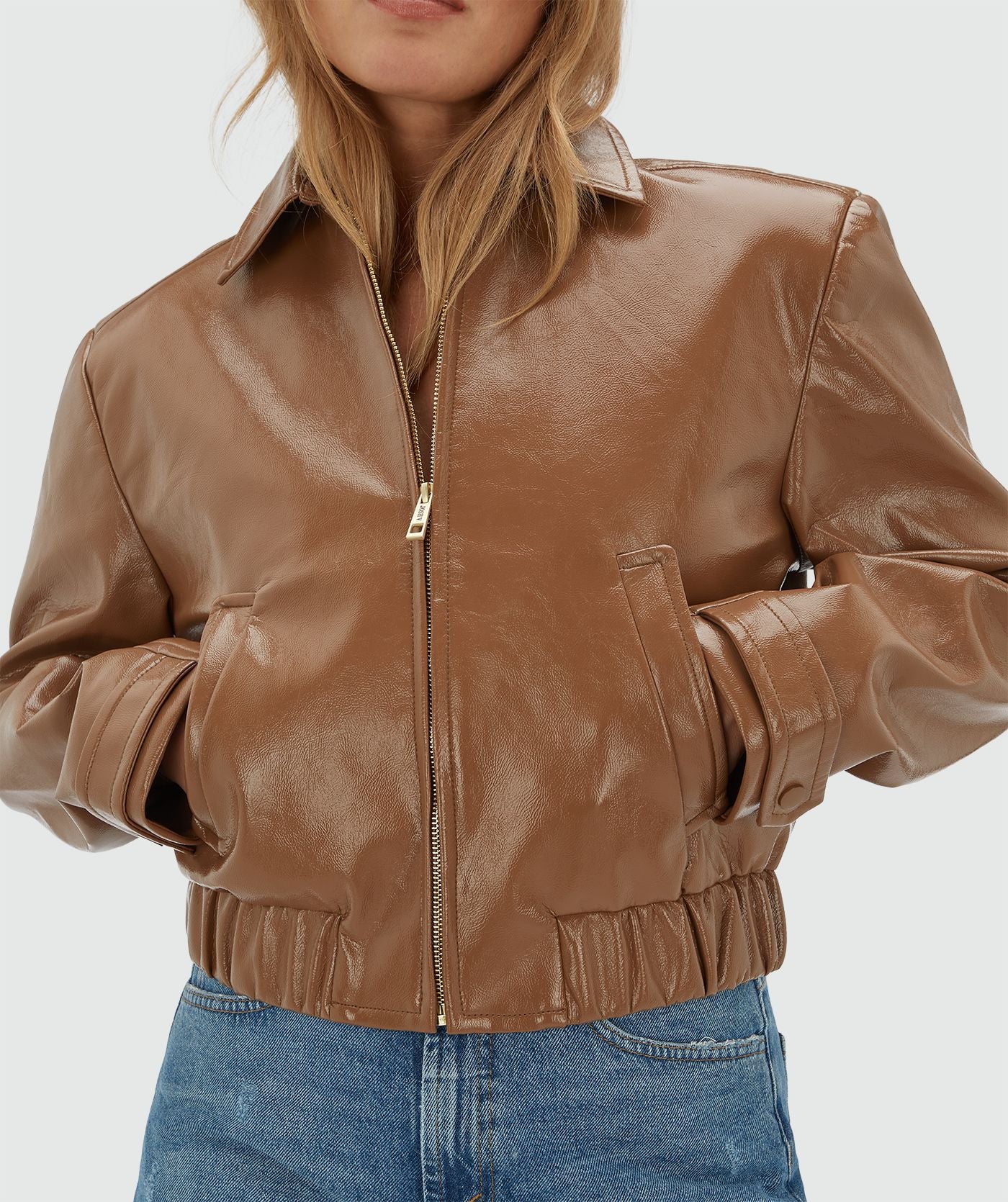 JV-PEADEN Bomber Jacket in Laklook - Cognac