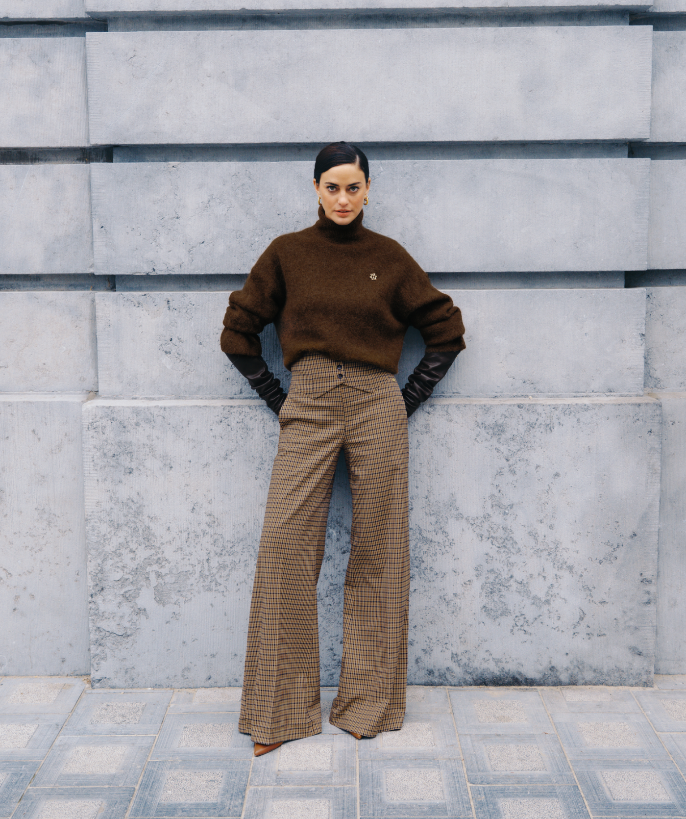 JV-PETRA high waisted wide leg pantalon - brown check