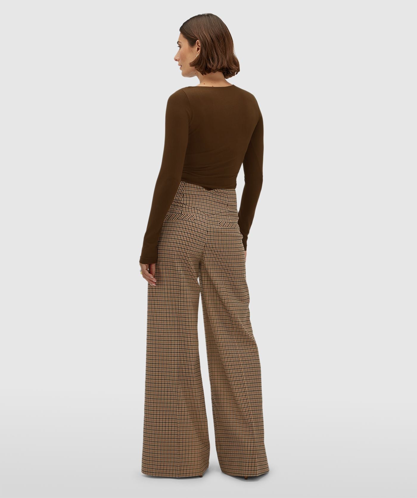 JV-PETRA high waisted wide leg pantalon - brown check
